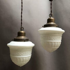 Art Deco Painted White Pressed Glass Pharmacy Pendants