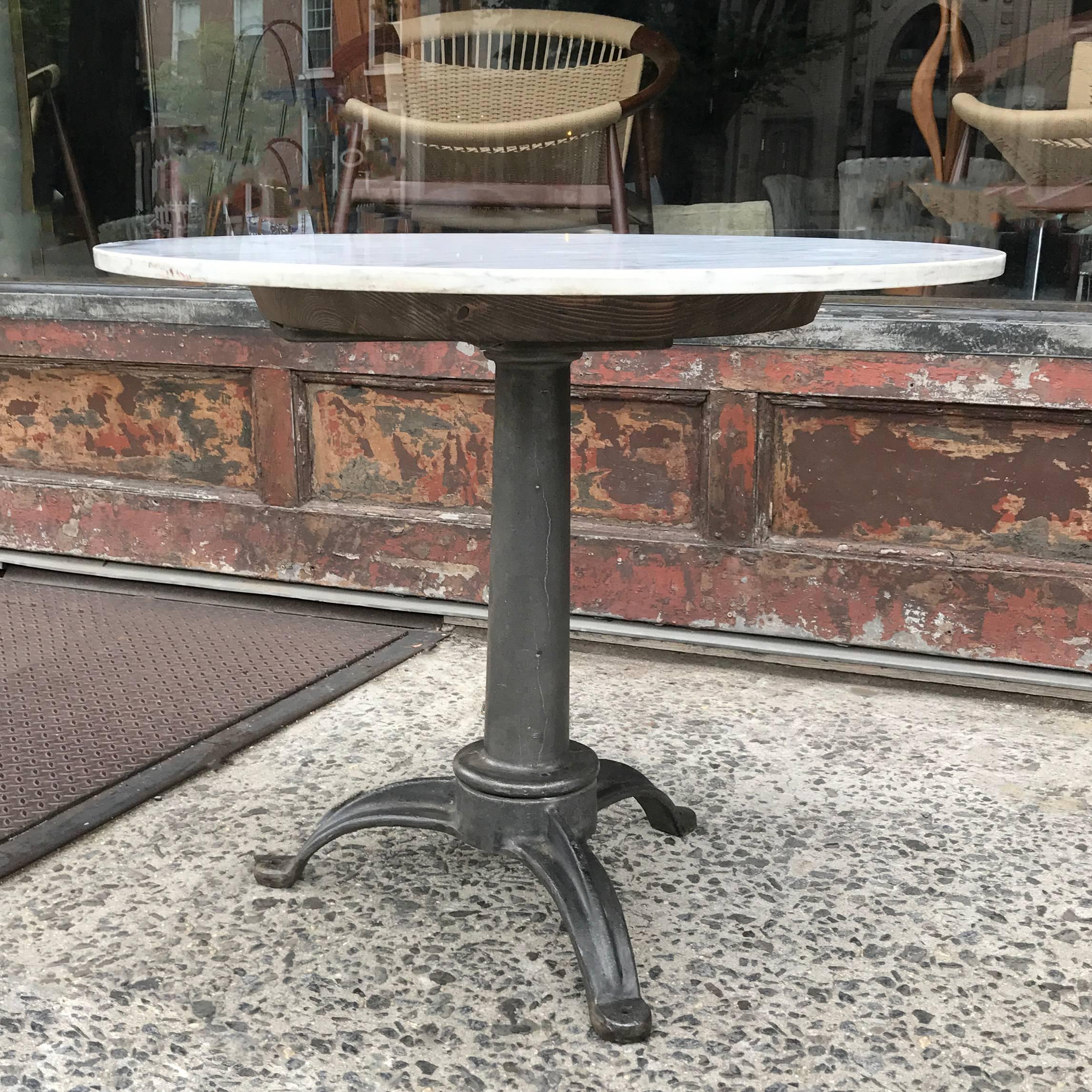 American Round Marble and Cast Iron Pedestal Café Dining Table