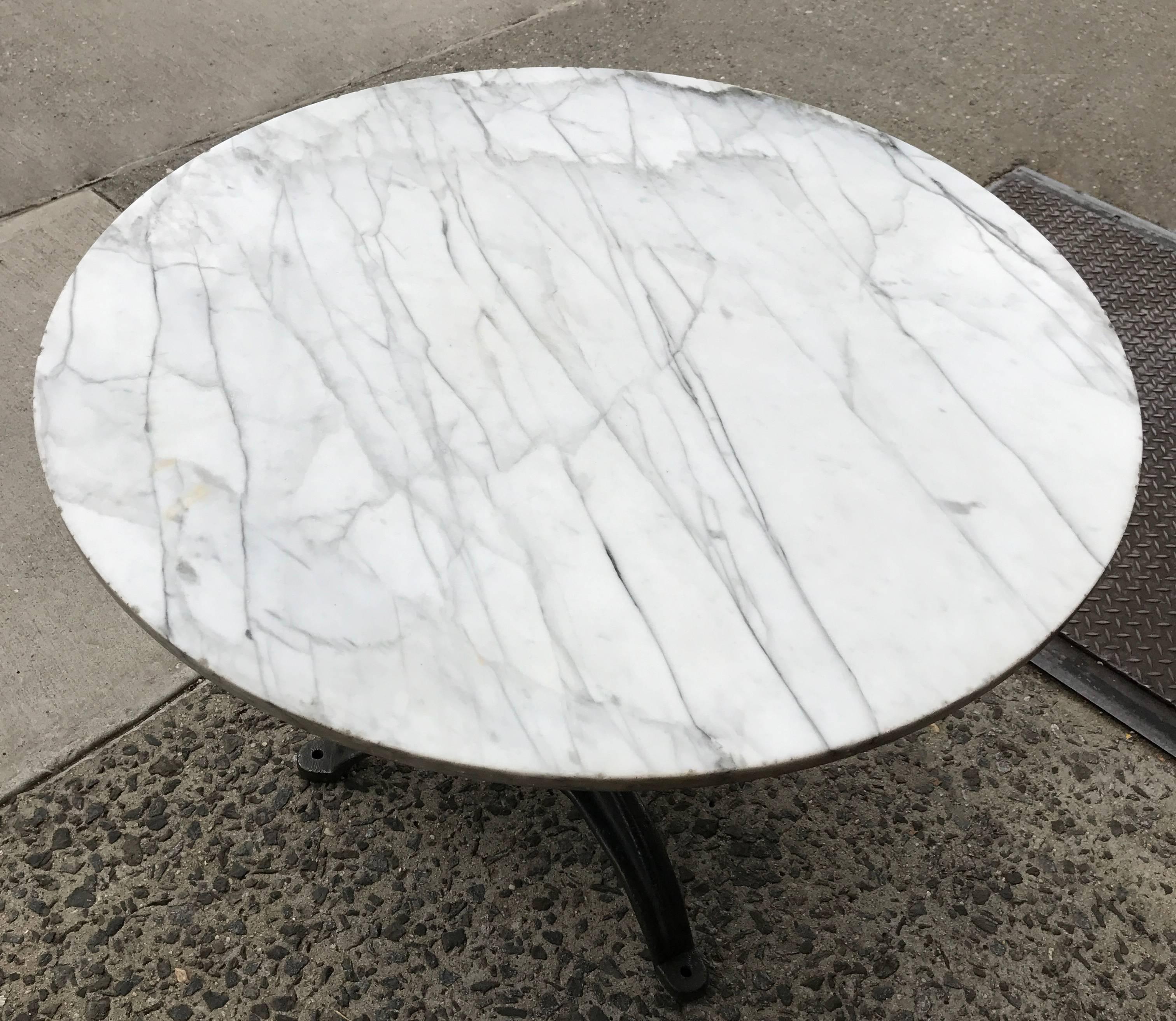 Early 20th Century Round Marble and Cast Iron Pedestal Café Dining Table