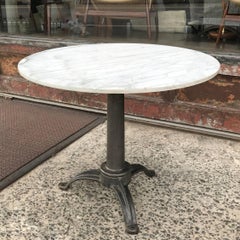 Round Marble and Cast Iron Pedestal Café Dining Table