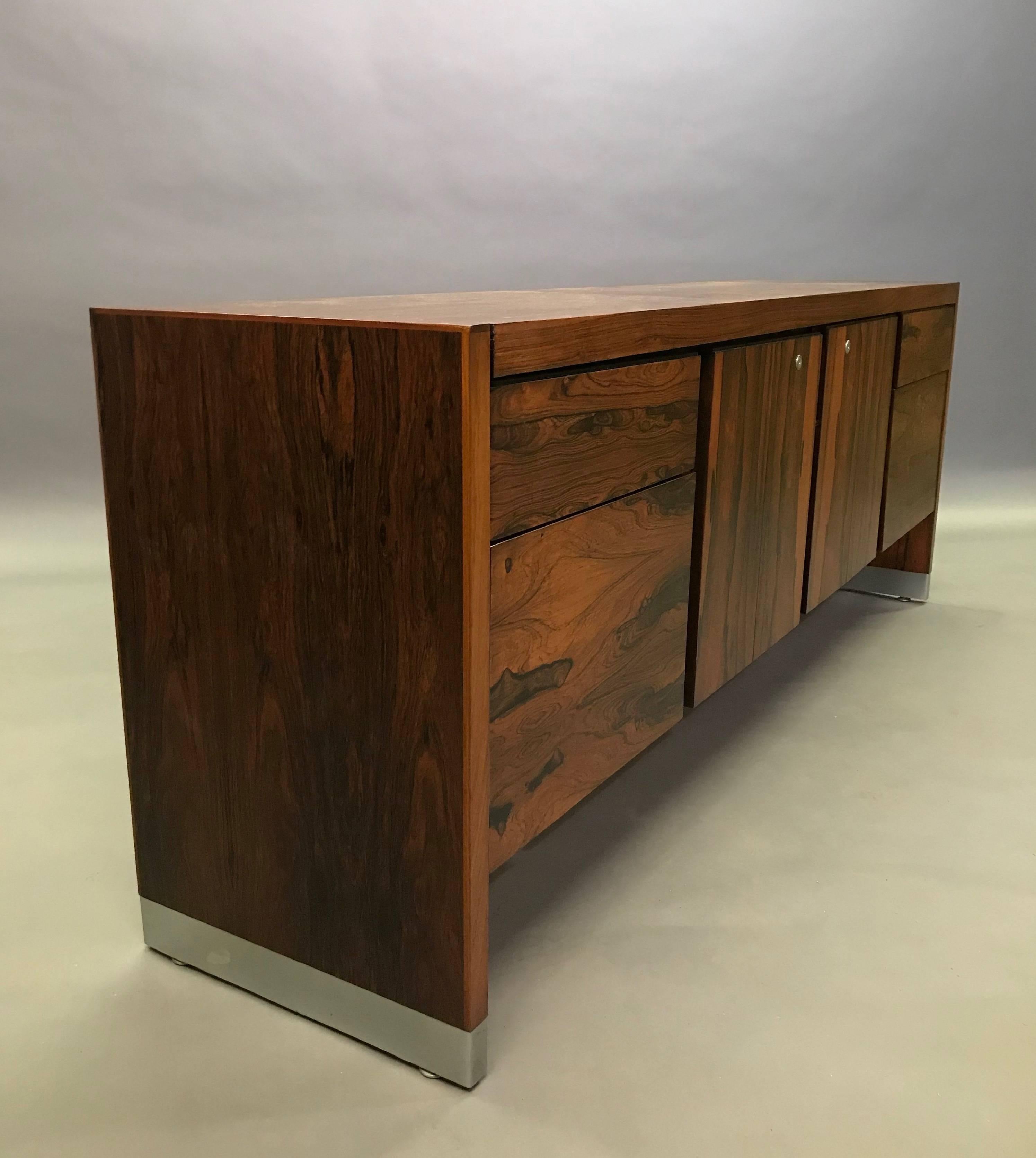 Mid-Century Modern Rosewood and Chrome Office Credenza