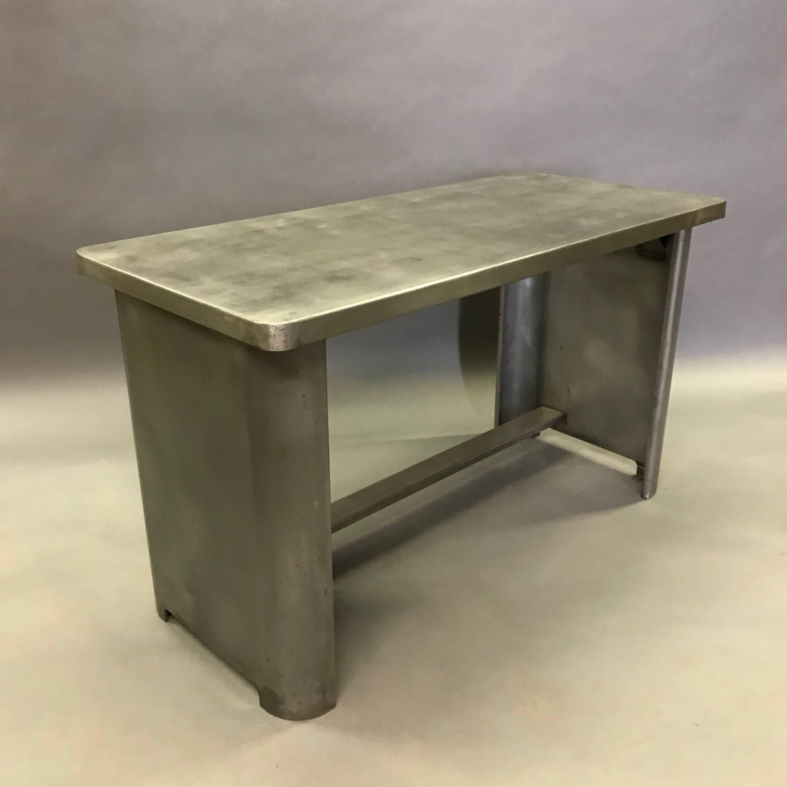 American Industrial Machine Age Brushed Steel Work Table Desk