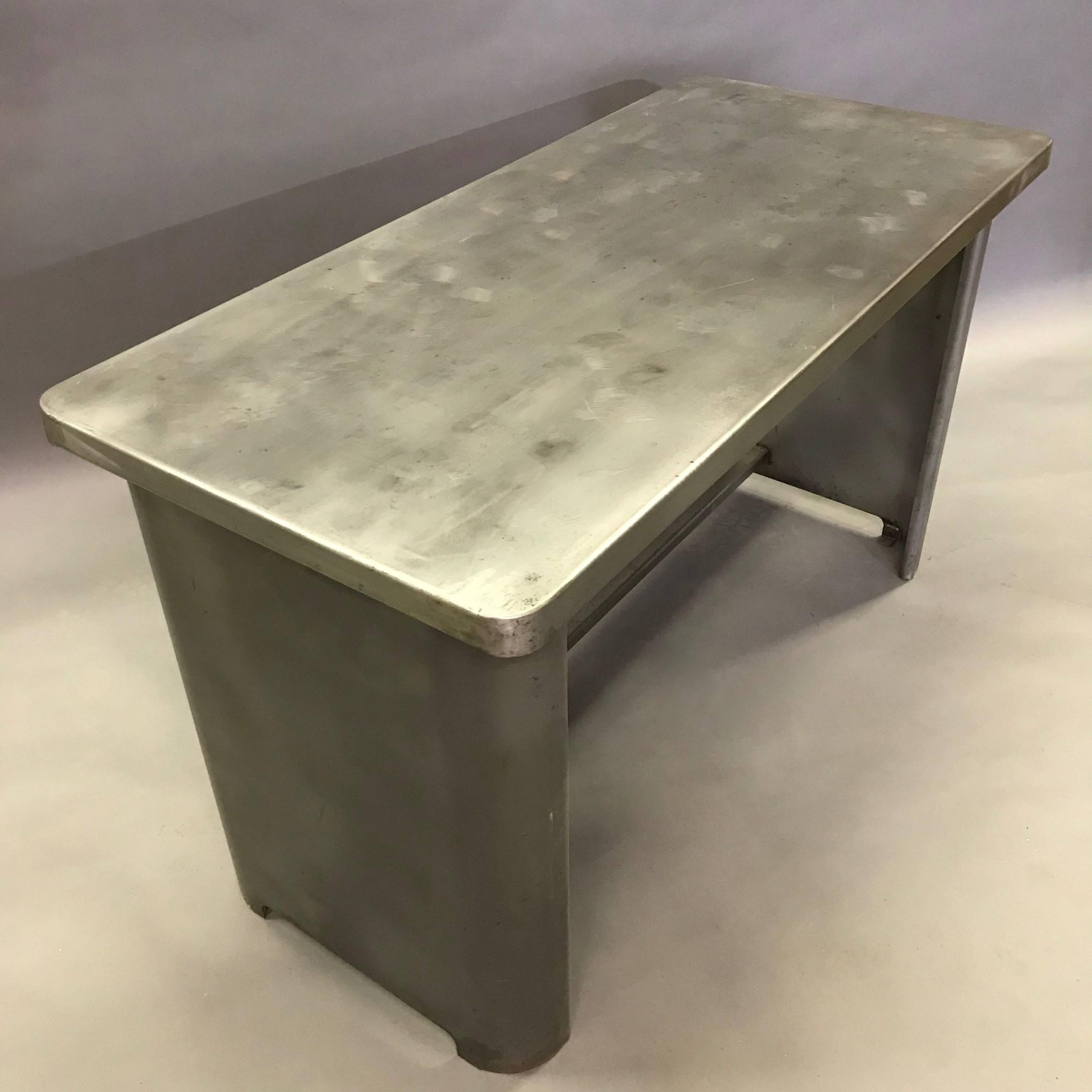Industrial Machine Age Brushed Steel Work Table Desk 1