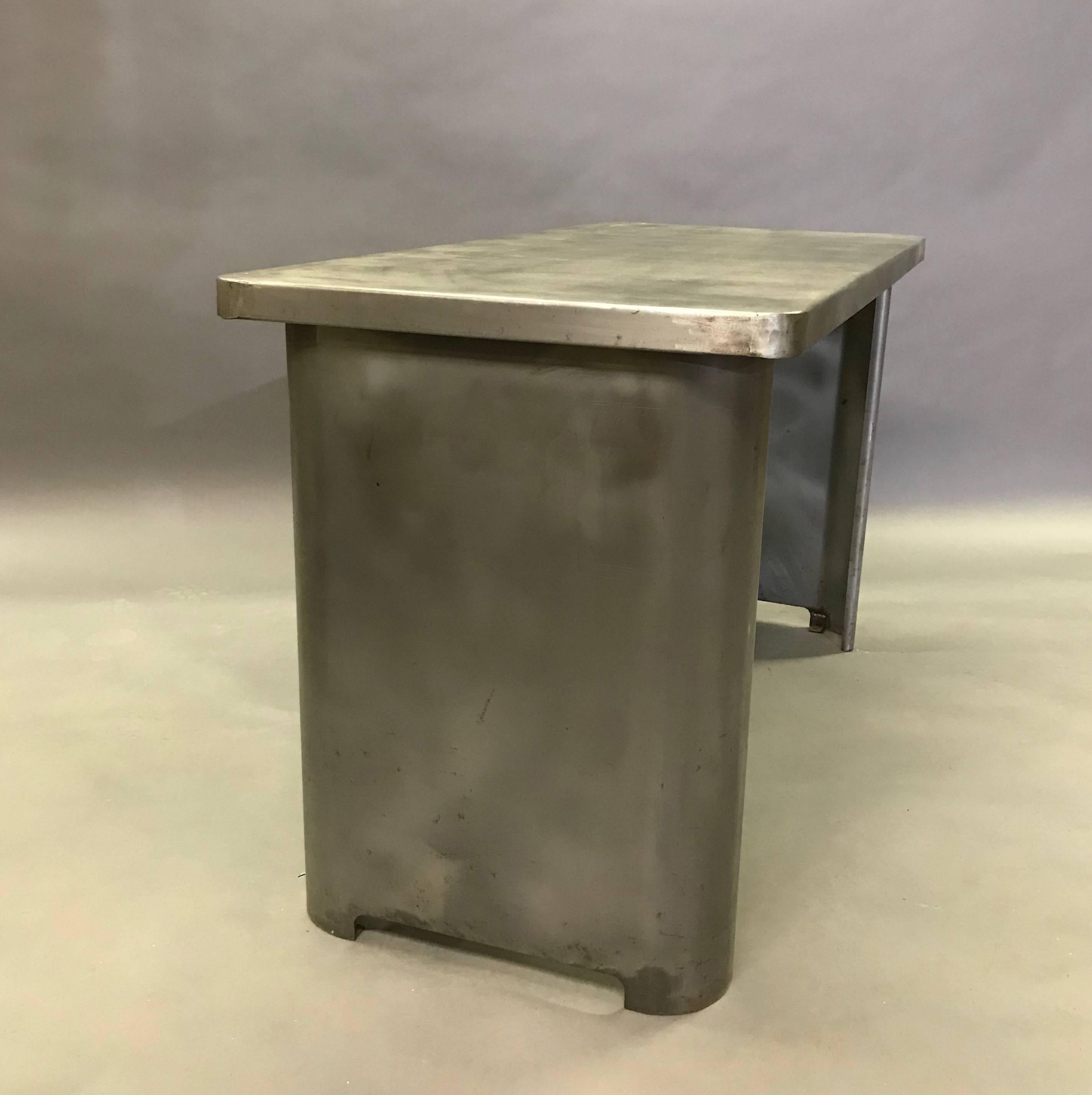 Mid-20th Century Industrial Machine Age Brushed Steel Work Table Desk
