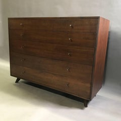 Mid-Century Modern Walnut and Brass Highboy Dresser