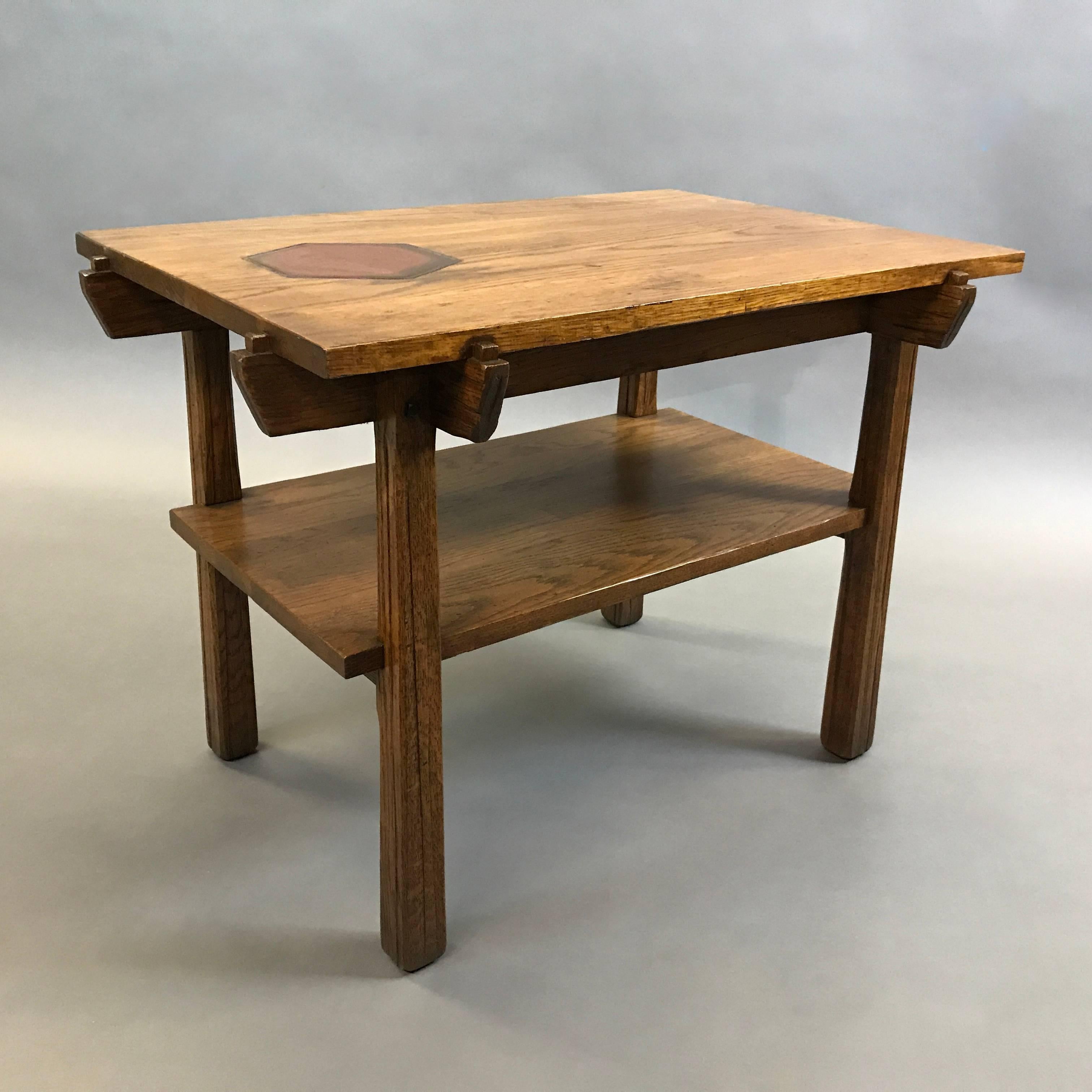 Rustic Mid-Century Modern Tiered Oak Side Table For Sale 3