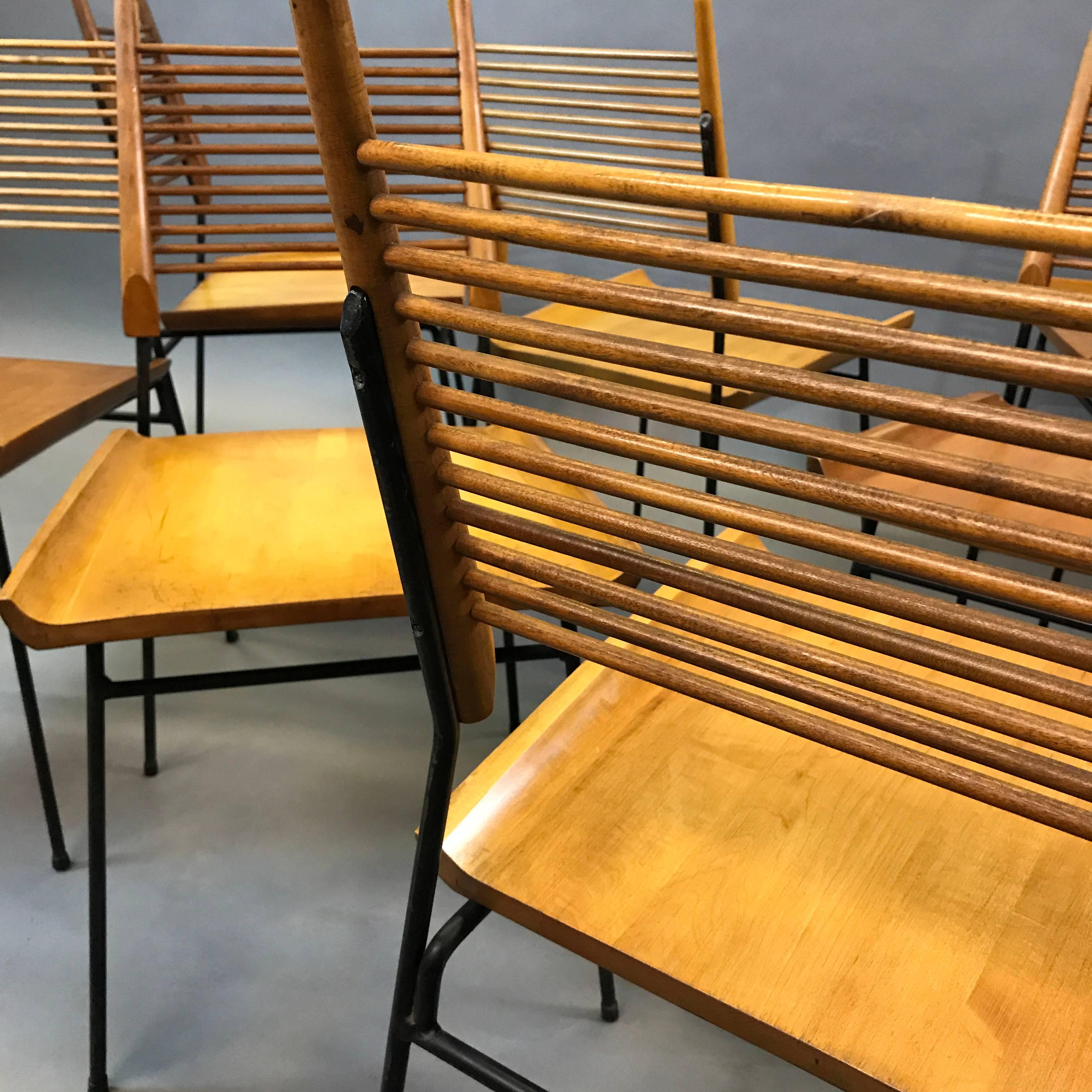 Wrought Iron Mid-Century Modern Paul McCobb Maple Shovel Chairs for Winchendon