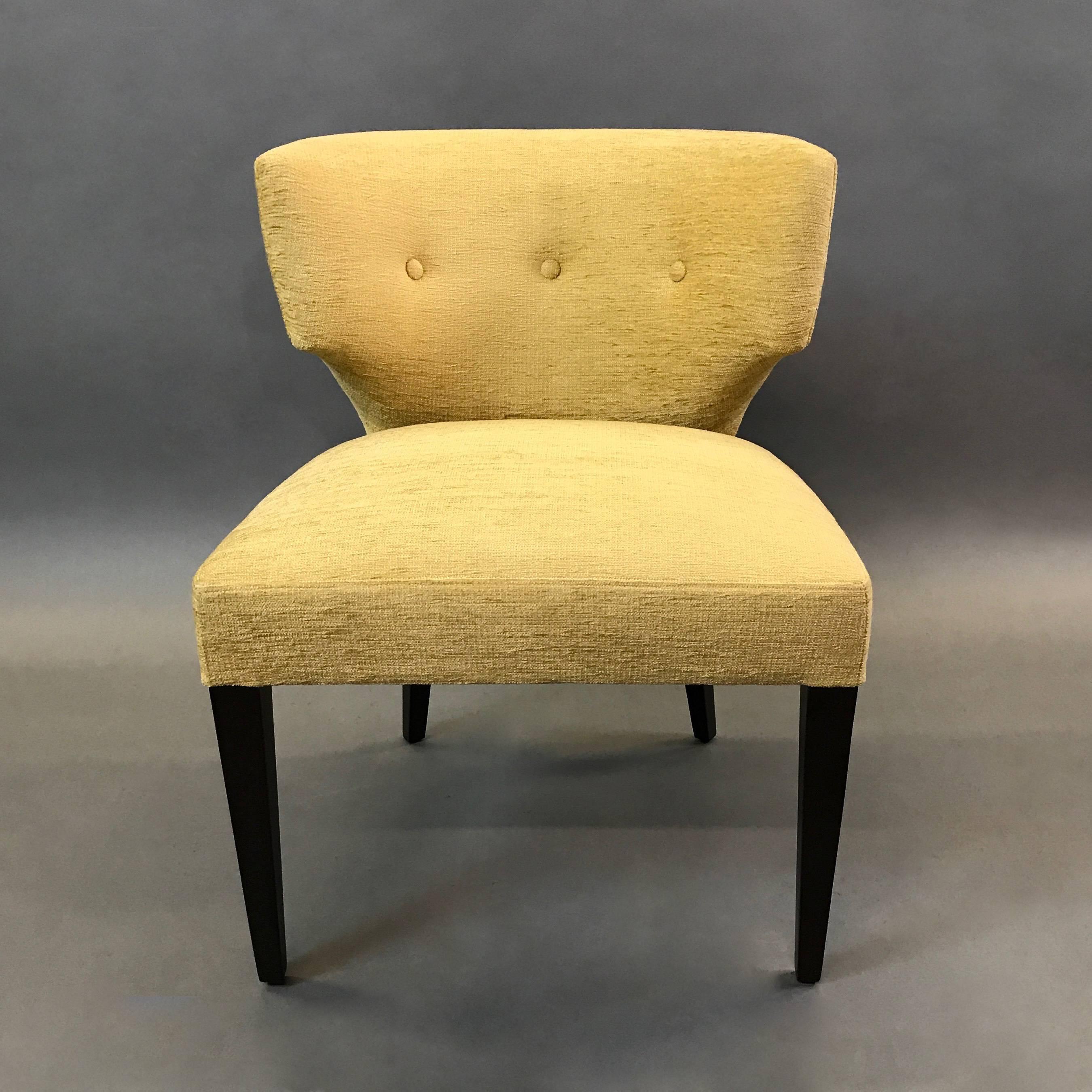 Chenille Pair of Hollywood Regency Upholstered Klismos Slipper Chairs