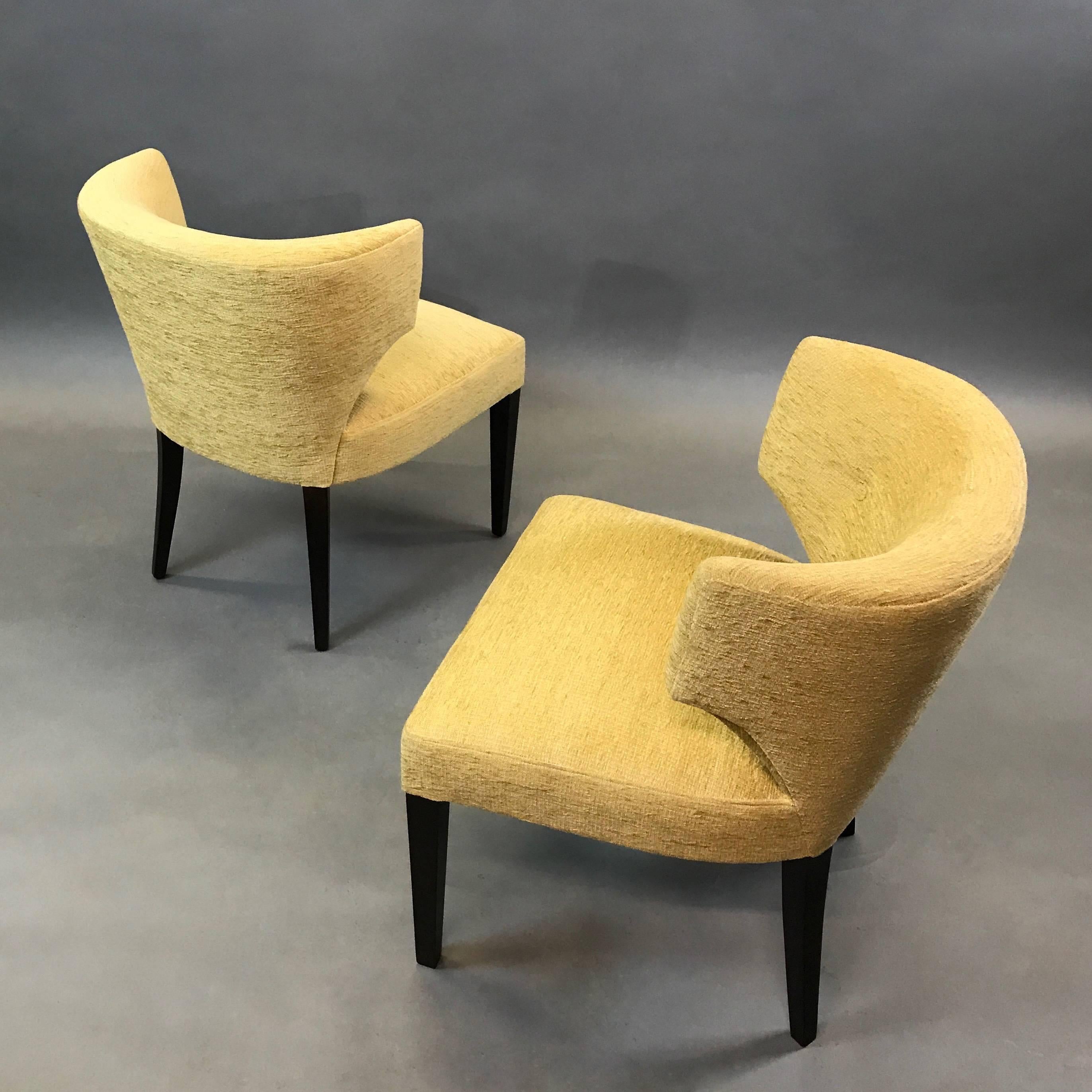 American Pair of Hollywood Regency Upholstered Klismos Slipper Chairs