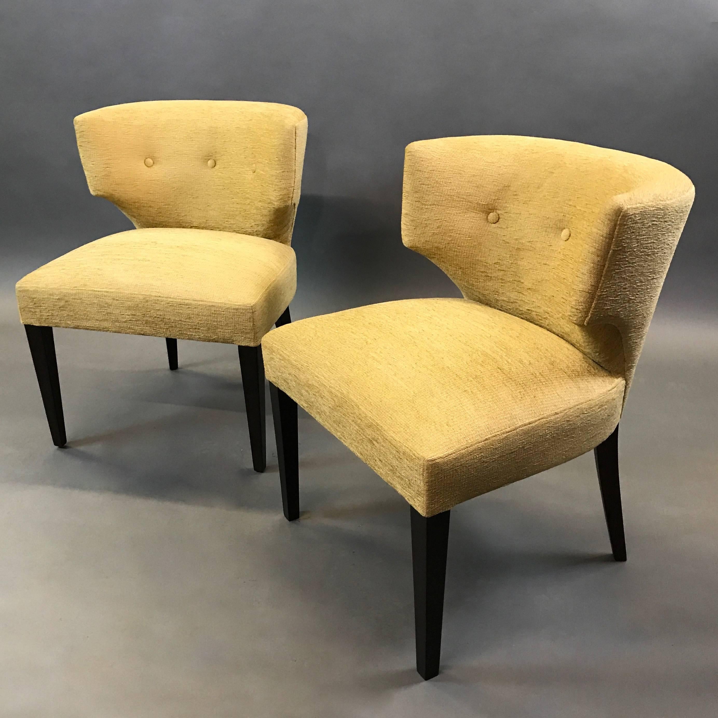 Pair of Hollywood Regency Upholstered Klismos Slipper Chairs In Excellent Condition In Brooklyn, NY