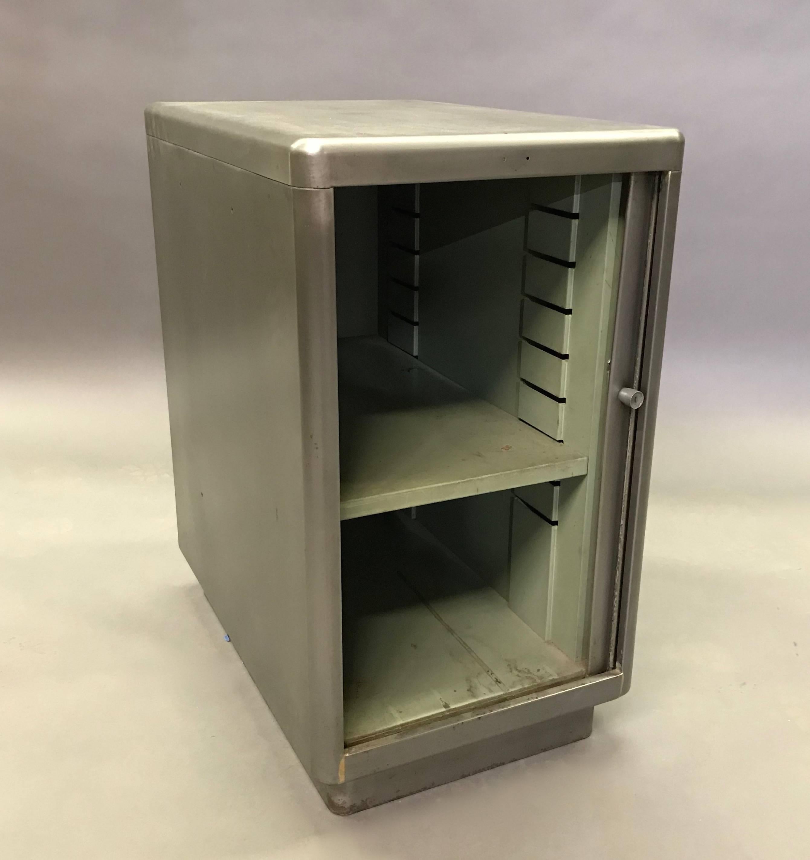 Industrial Brushed Steel Tambour Door Office Storage Cabinet In Good Condition In Brooklyn, NY