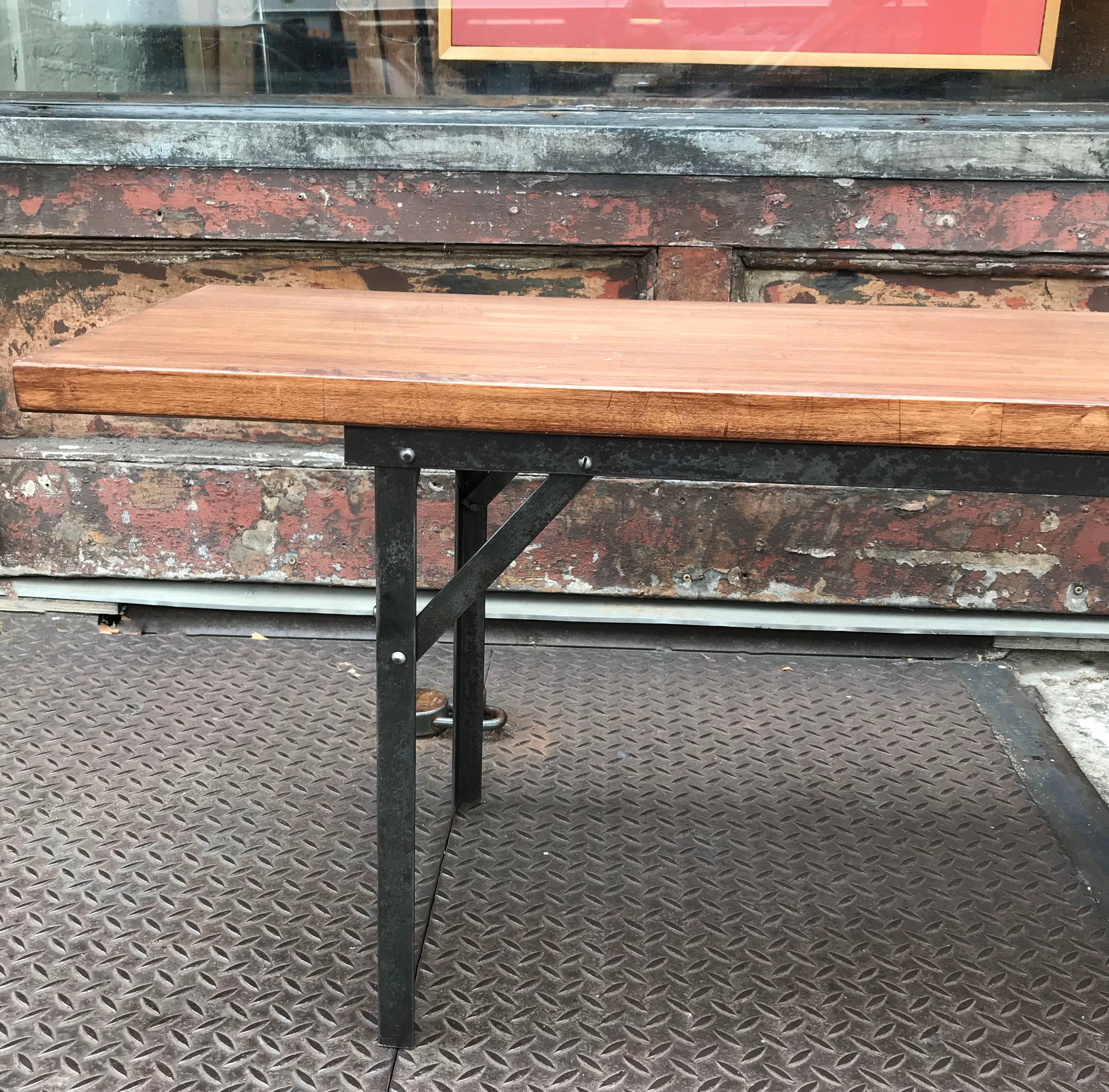 American Industrial Angle Iron and Maple Block Bench