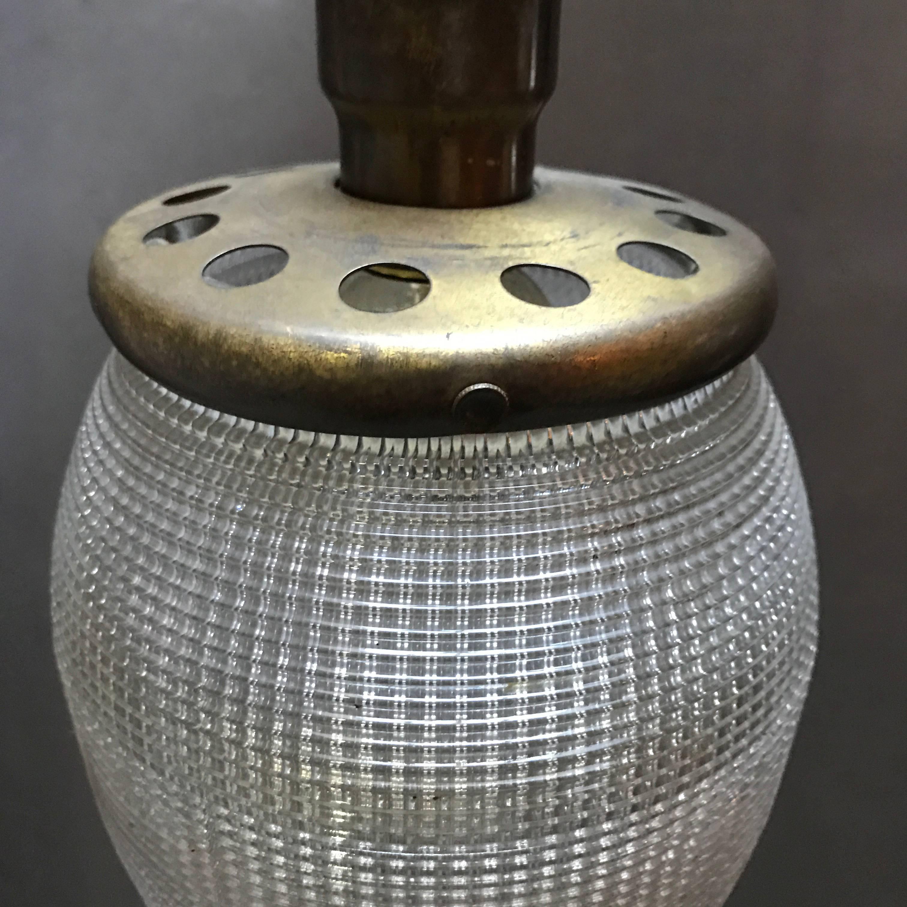 American Industrial Large Teardrop Holophane Glass Pendant Light