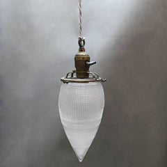 Industrial Holophane Glass Slender Teardrop Pendant Light