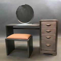 Norman Bel Geddes For Simmons Art Deco Brushed Steel Vanity Desk Set