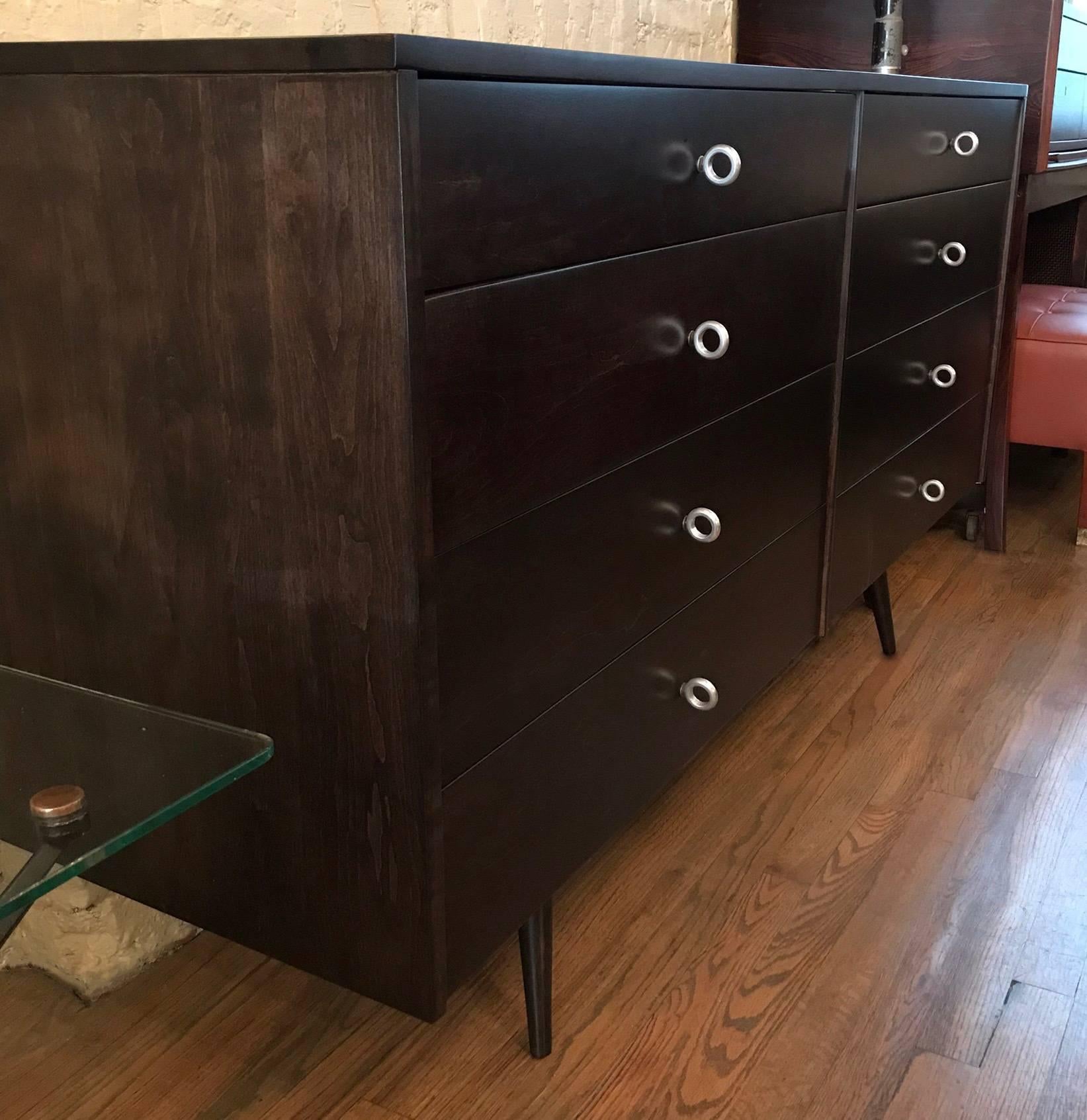 Mid-Century Modern Ebonized Dresser by Paul McCobb Planner Group Winchendon Aluminium Ring Pulls