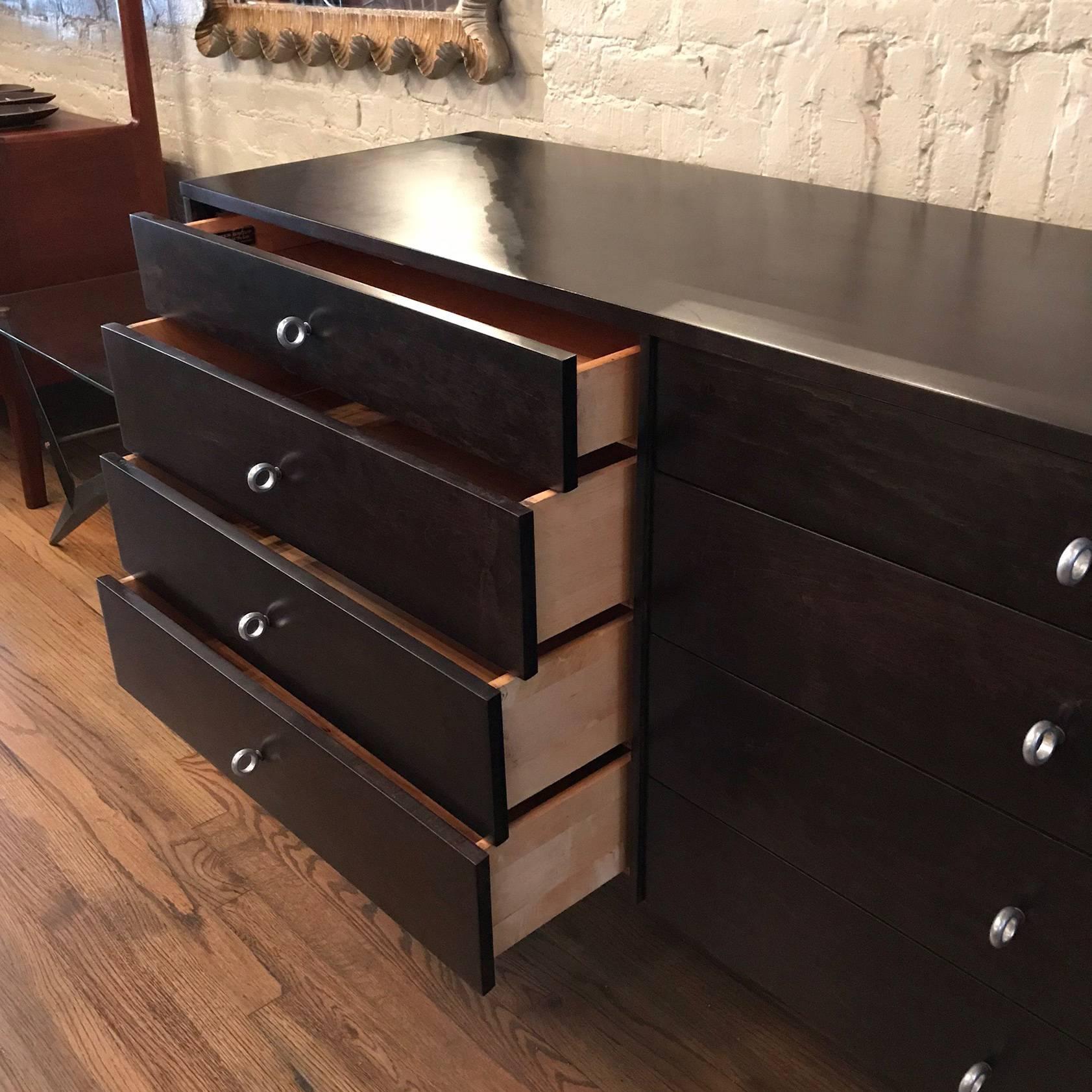 Ebonized Dresser by Paul McCobb Planner Group Winchendon Aluminium Ring Pulls In Excellent Condition In Brooklyn, NY