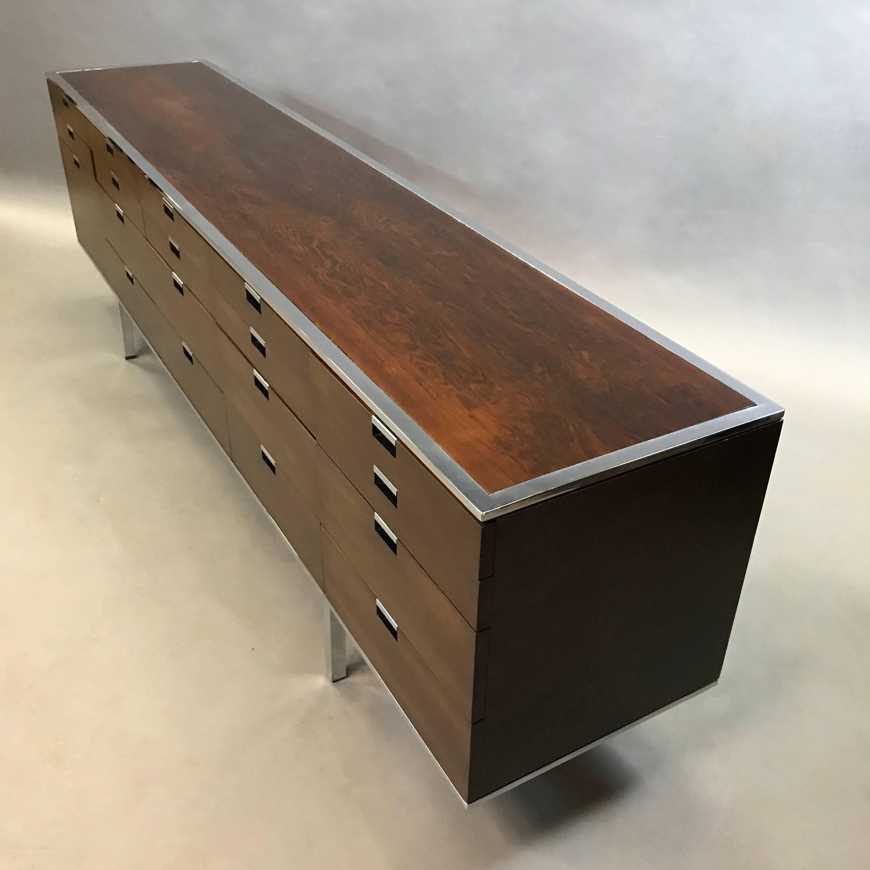 20th Century Roger Sprunger for Dunbar Rosewood and Chrome Credenza