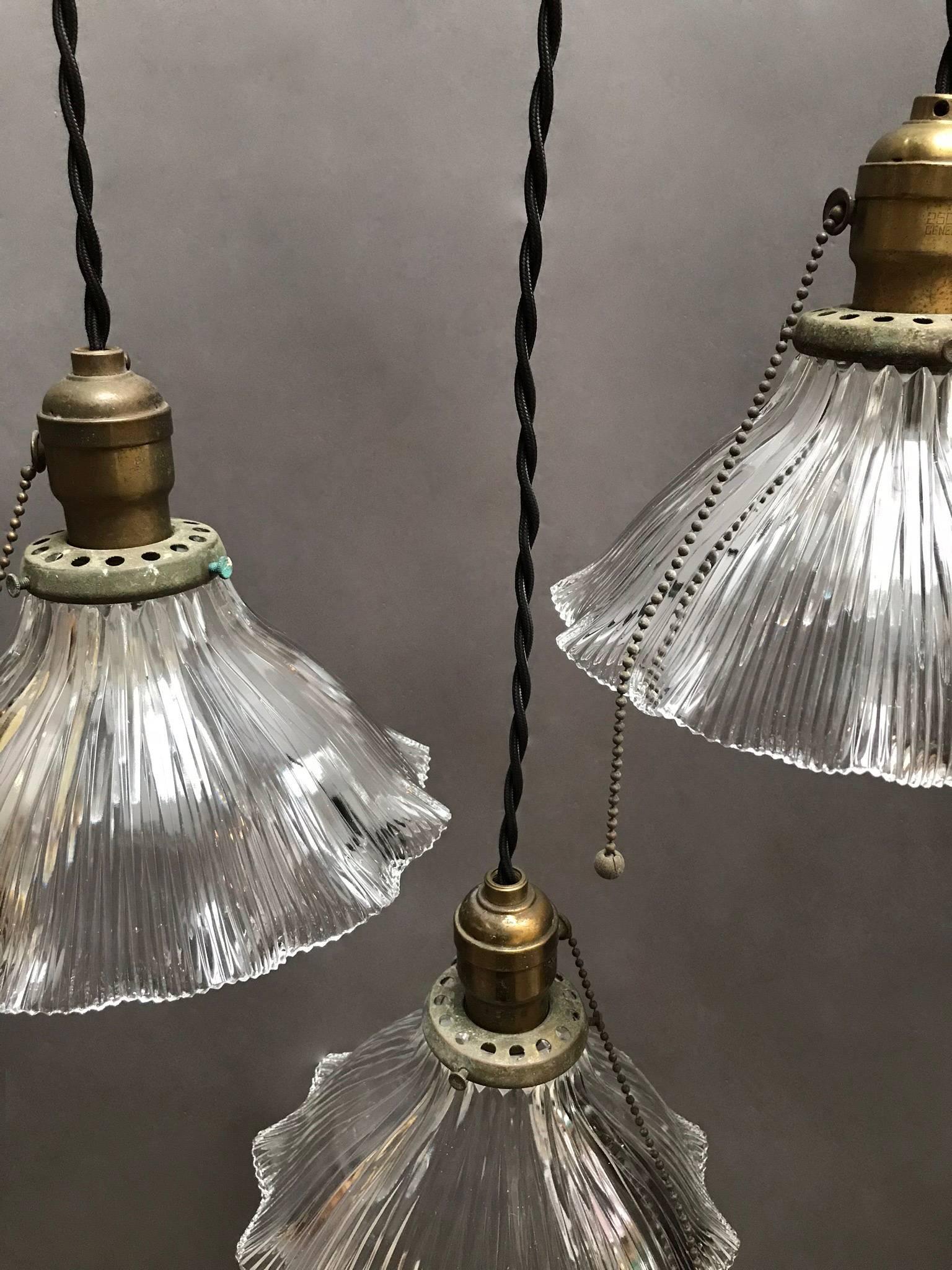 American Prismatic Holophane Ruffled Bell Shade Pendant Lights