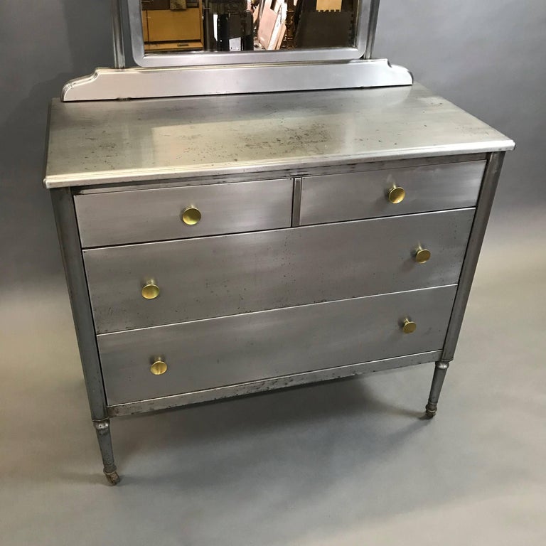 Simmons Sheraton Series Brushed Steel Dresser with Mirror at 1stDibs