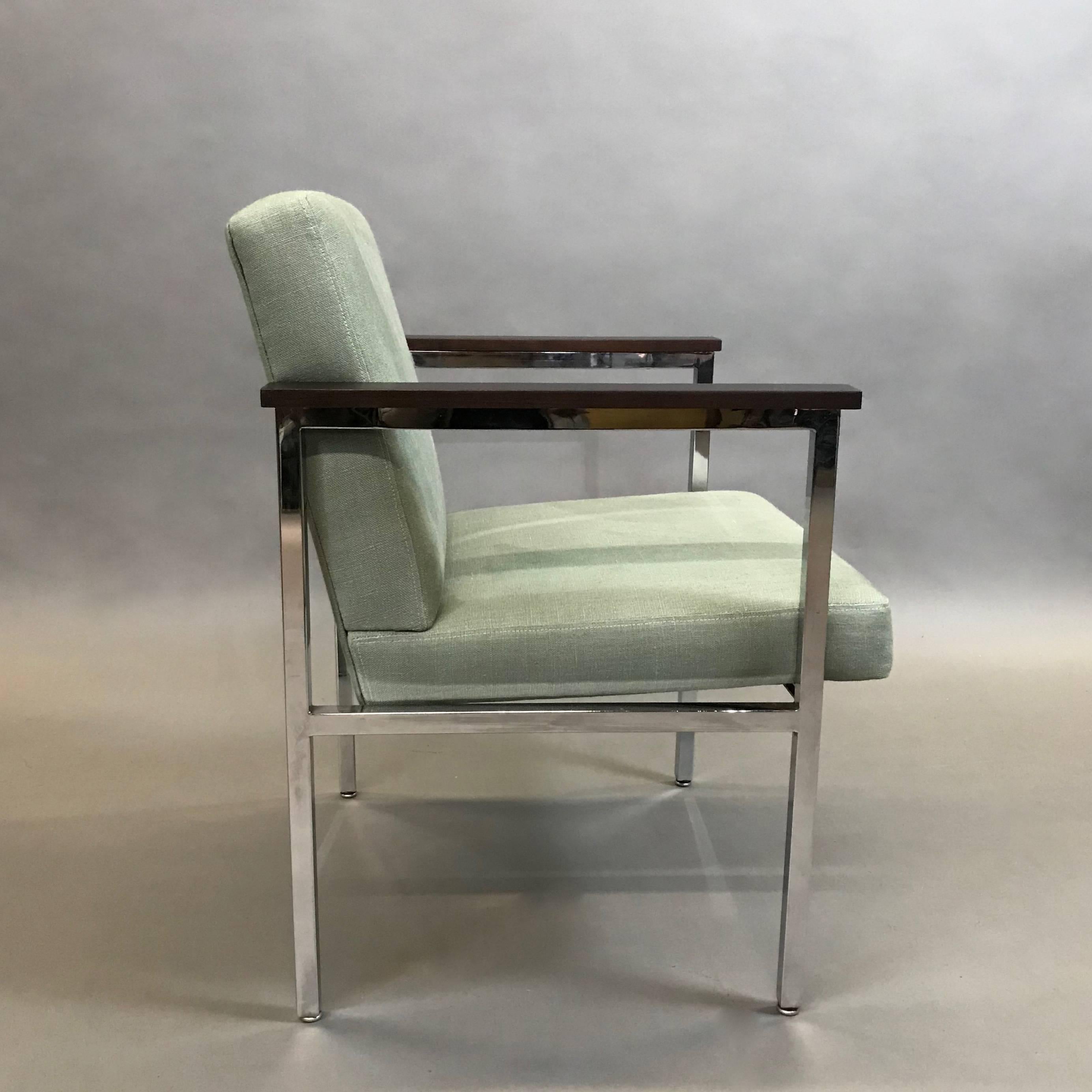 American Mid-Century Modern Upholstered Chrome Armchair For Sale