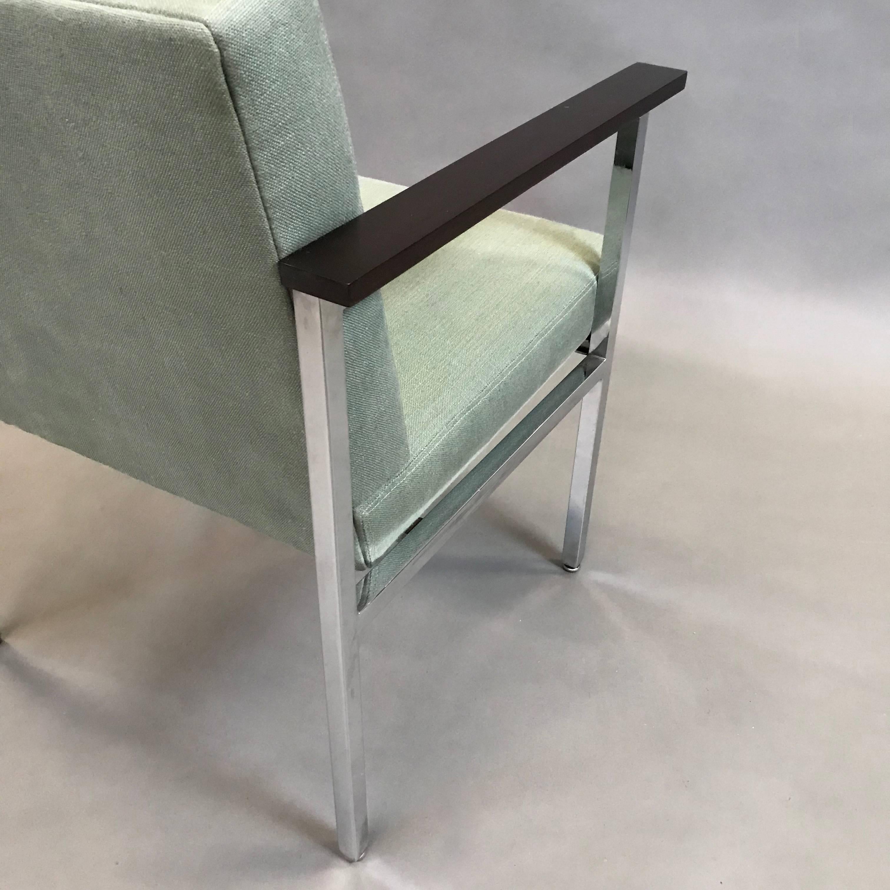 Cotton Mid-Century Modern Upholstered Chrome Armchair For Sale