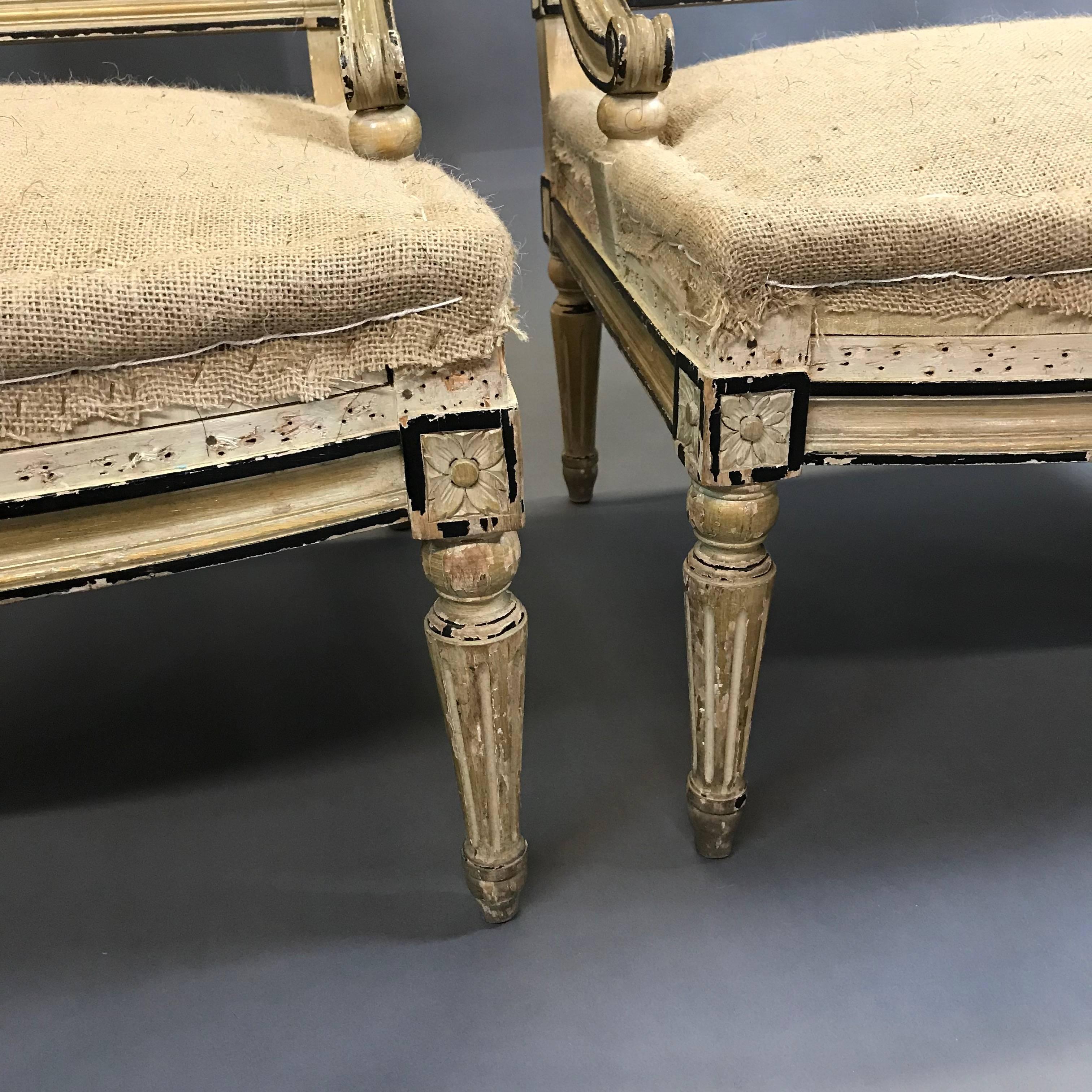 Mid-20th Century Pair of Gilt Mahogany Louis XVI Bergère Chairs
