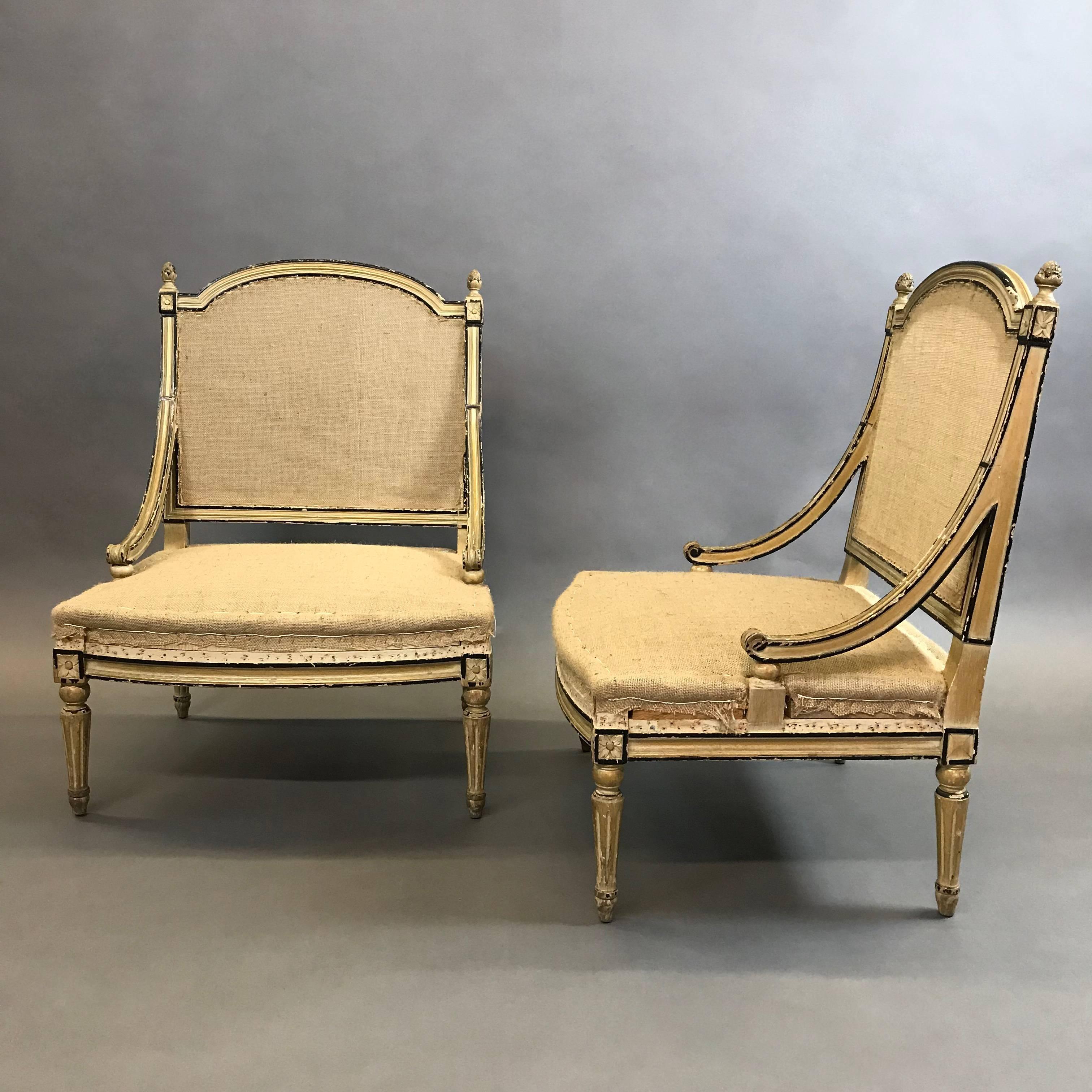 American Pair of Gilt Mahogany Louis XVI Bergère Chairs