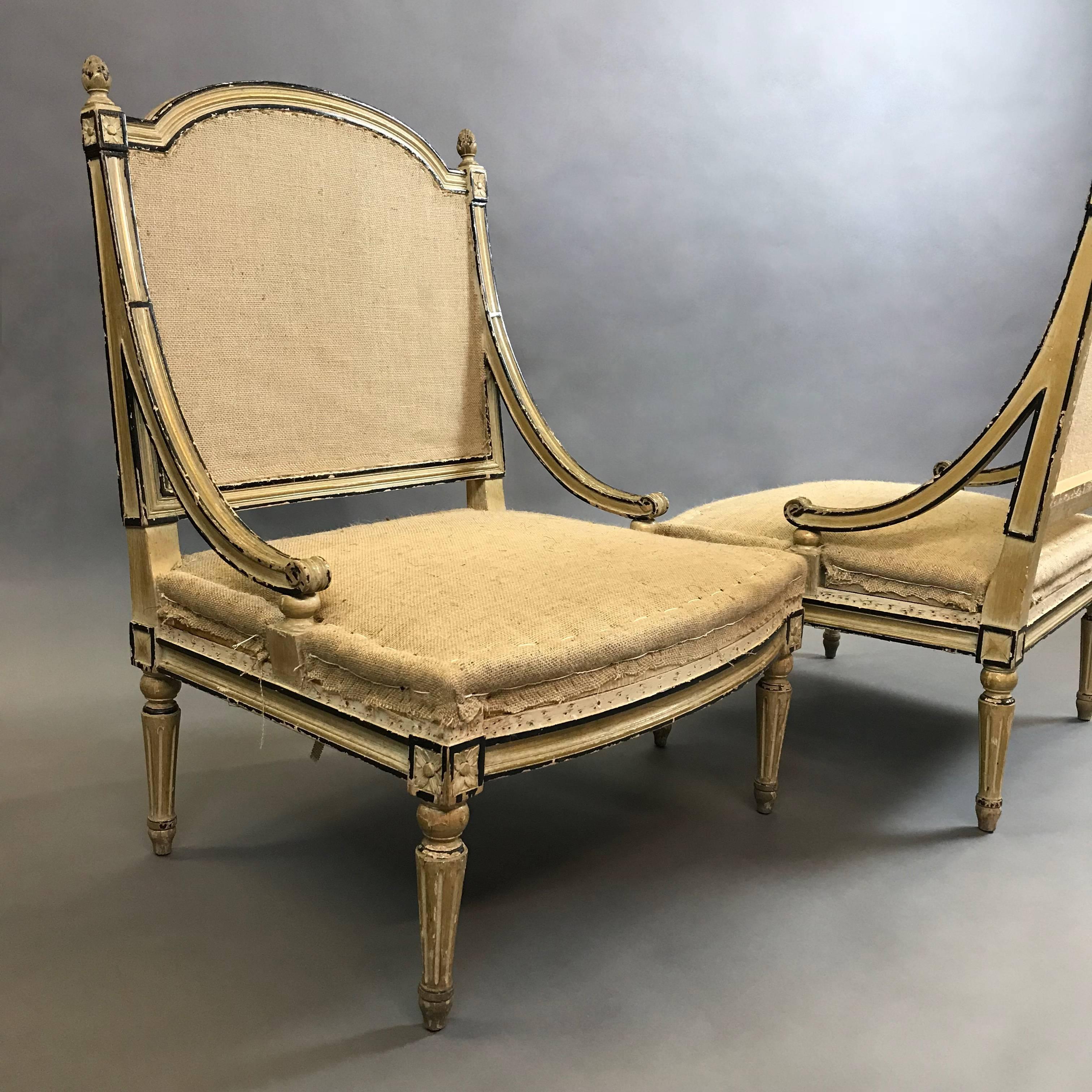 Pair of Gilt Mahogany Louis XVI Bergère Chairs 1