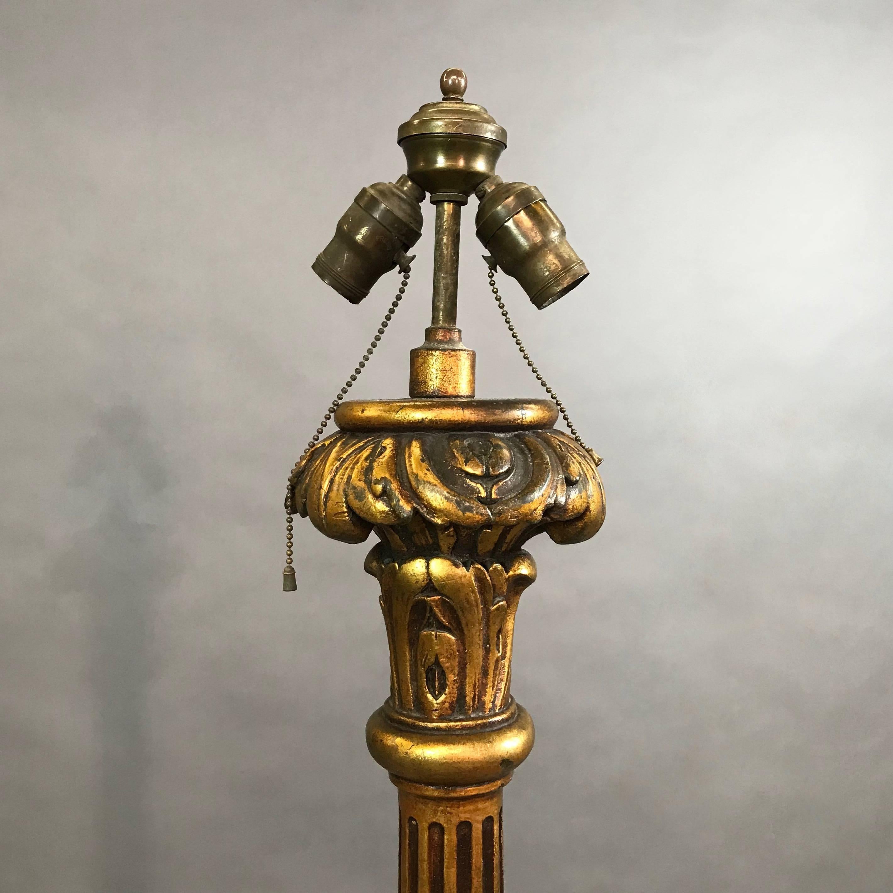 Baroque Tall Ornate Carved Gilt Composite Floor Lamp