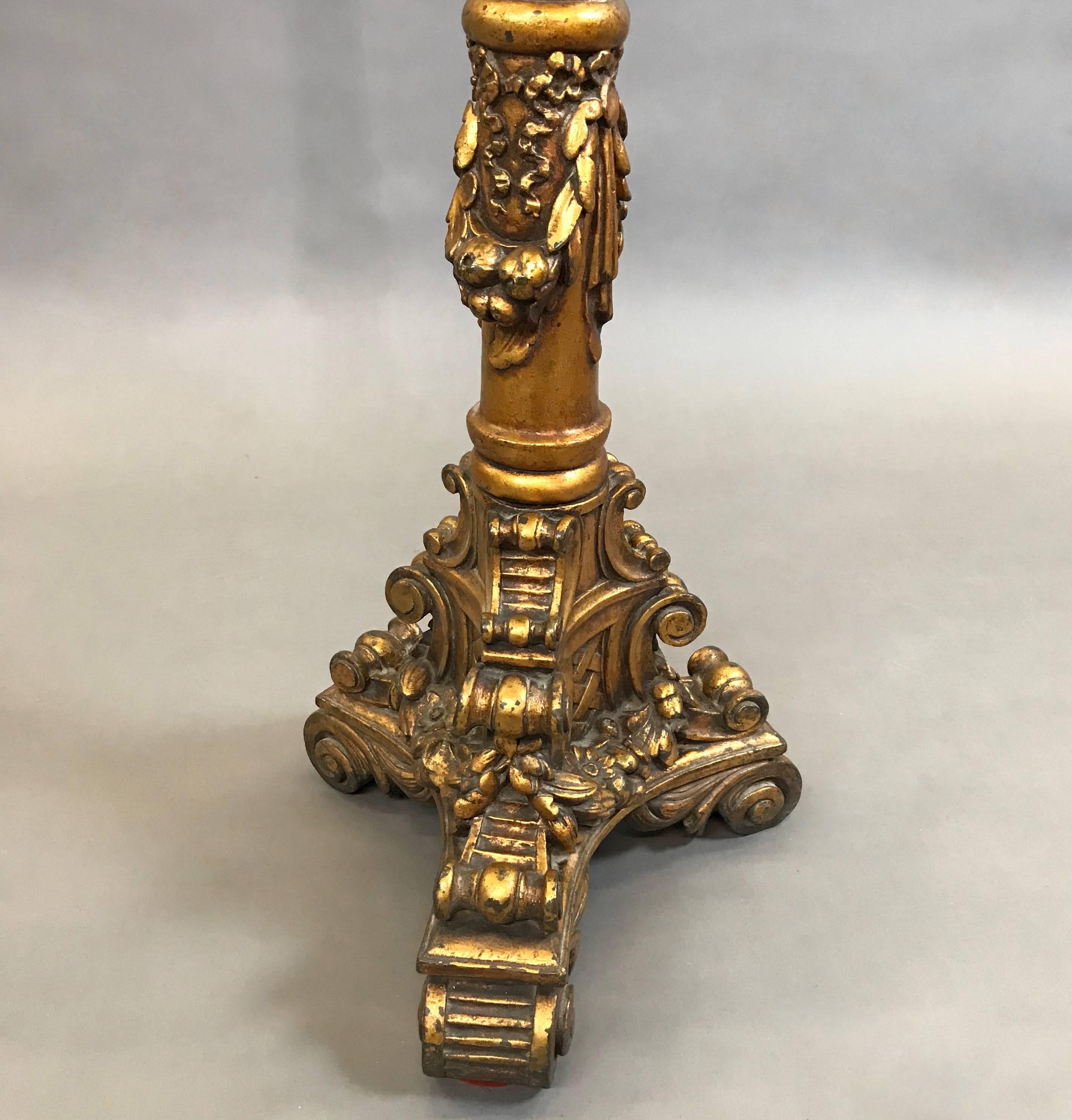 Tall Ornate Carved Gilt Composite Floor Lamp In Good Condition In Brooklyn, NY