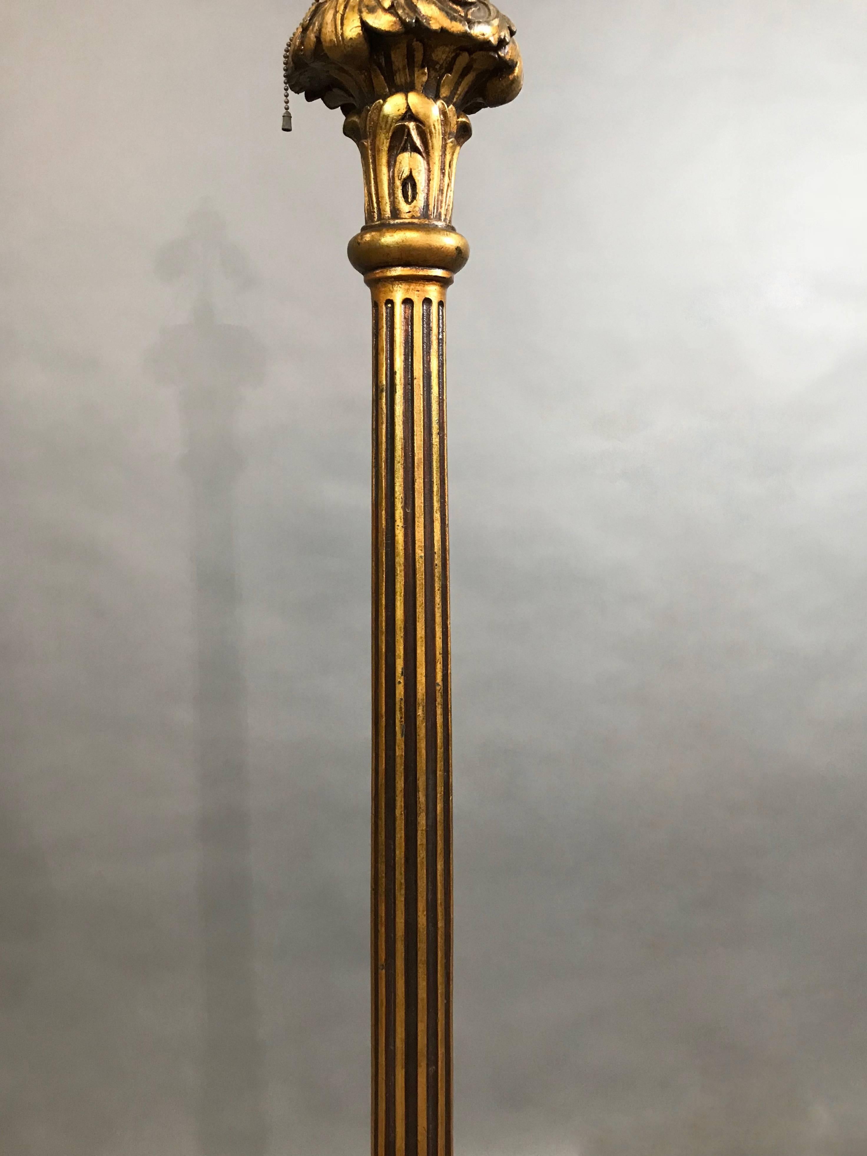 Composition Tall Ornate Carved Gilt Composite Floor Lamp