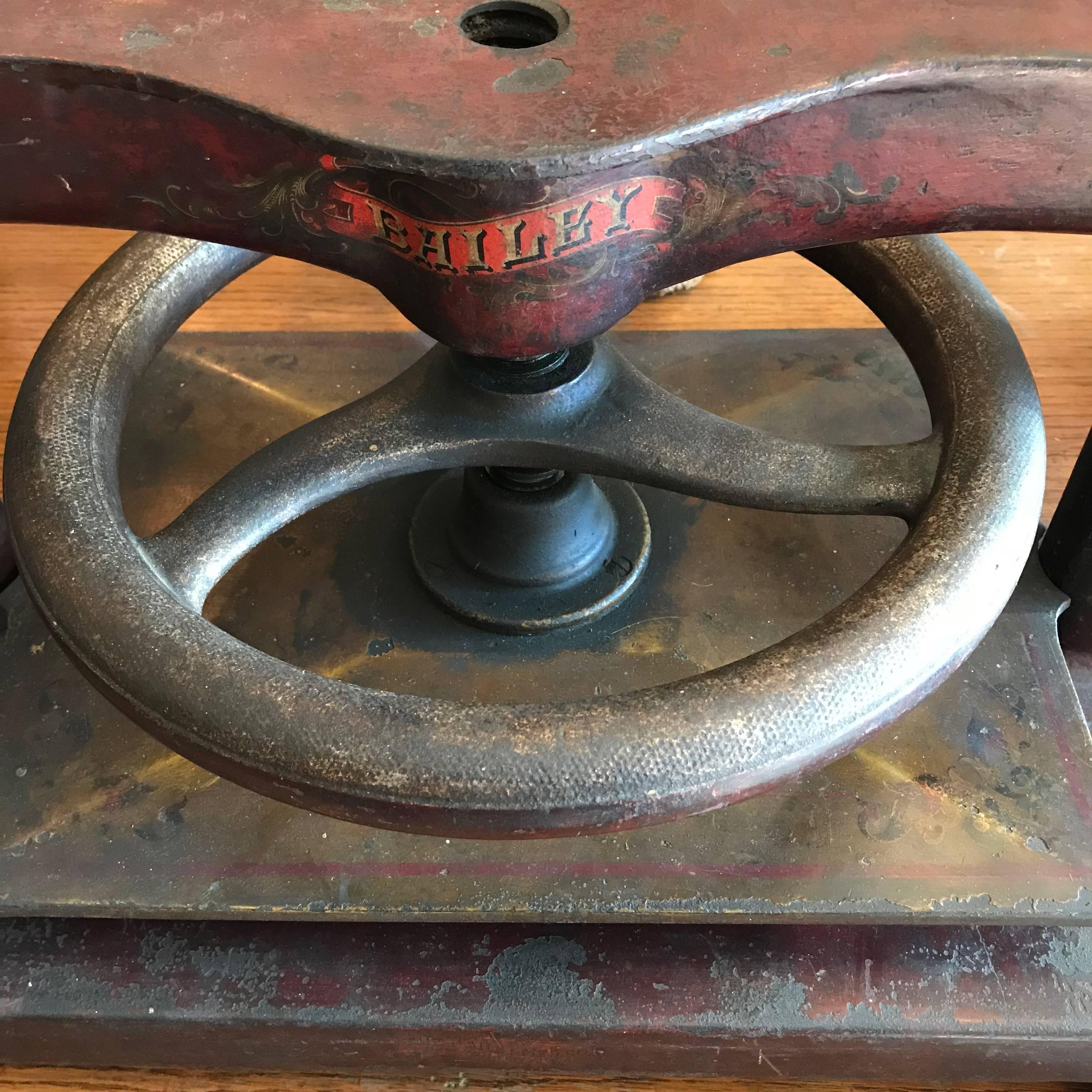 Industrial Large Hand-Painted Cast Iron Letter Copying Machine Book Press by Bailey