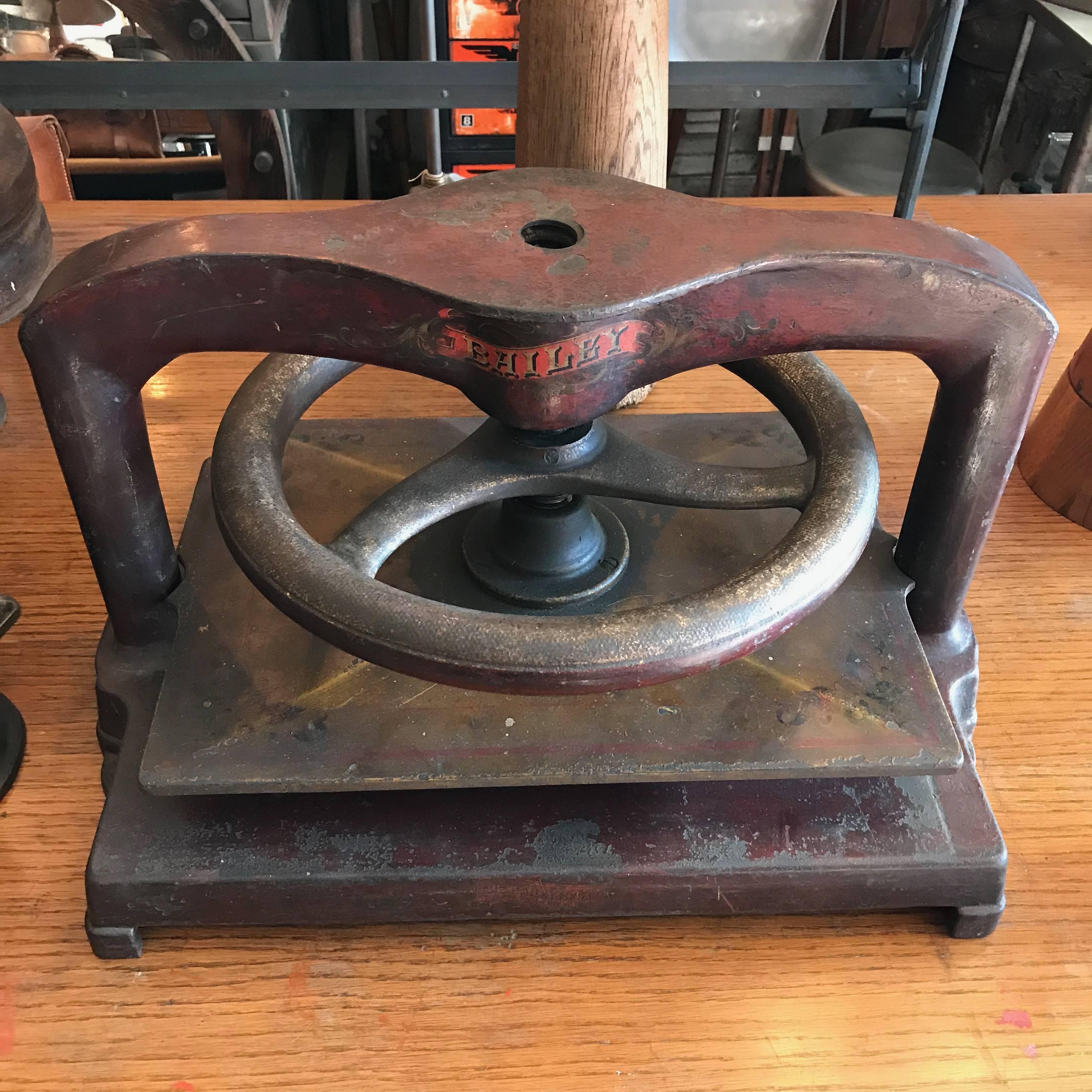 American Large Hand-Painted Cast Iron Letter Copying Machine Book Press by Bailey