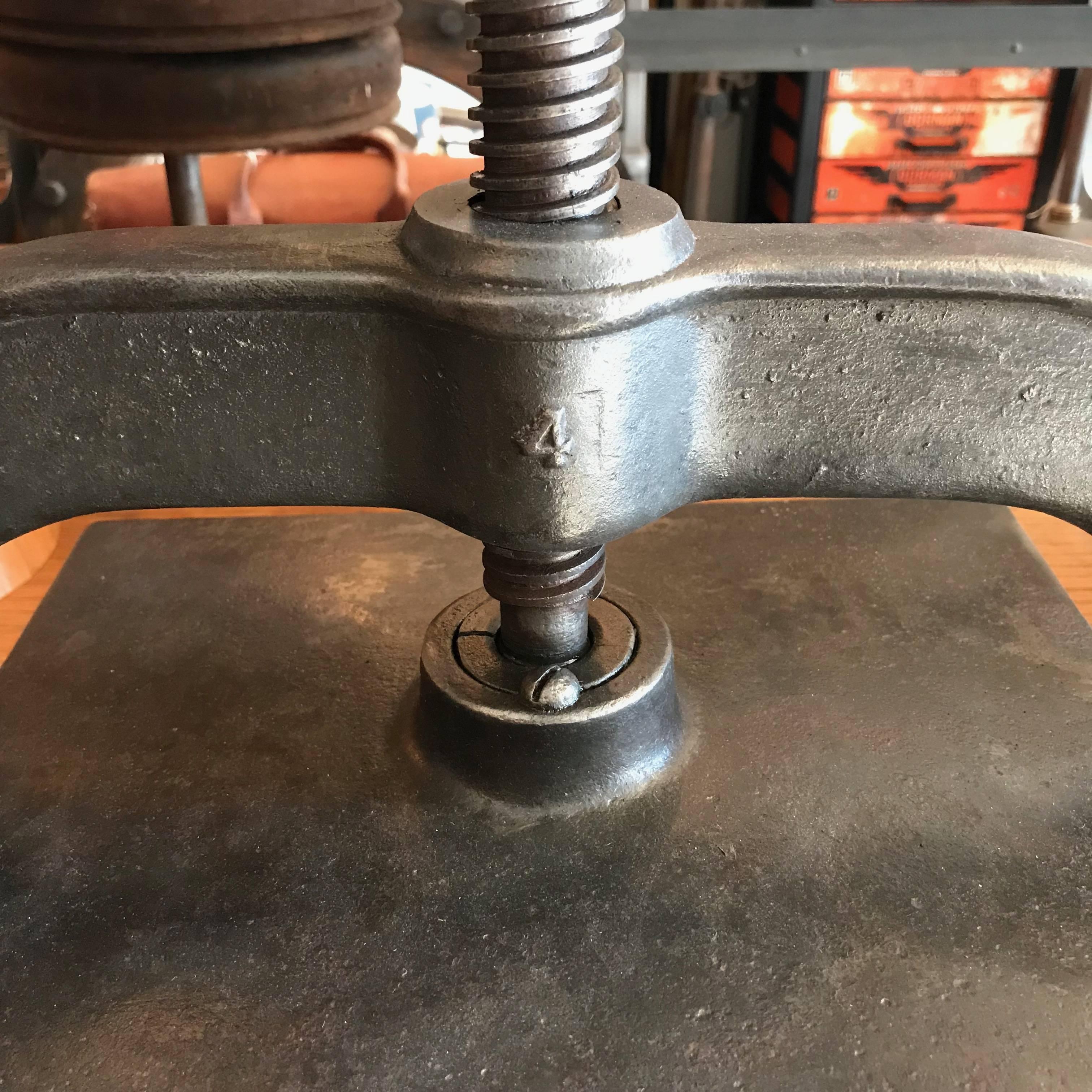 Late 19th Century Industrial Brushed Steel Book Press In Good Condition In Brooklyn, NY