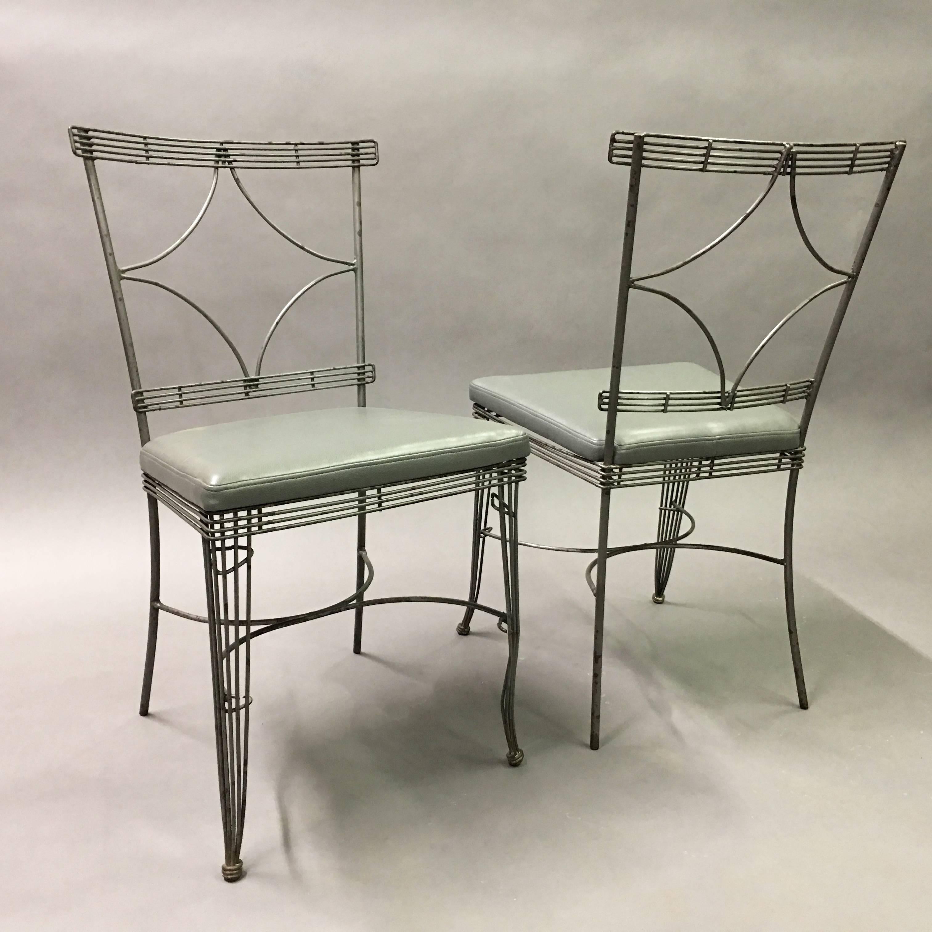 Hollywood Regency Brushed Steel Wire Dining Chairs In Good Condition For Sale In Brooklyn, NY