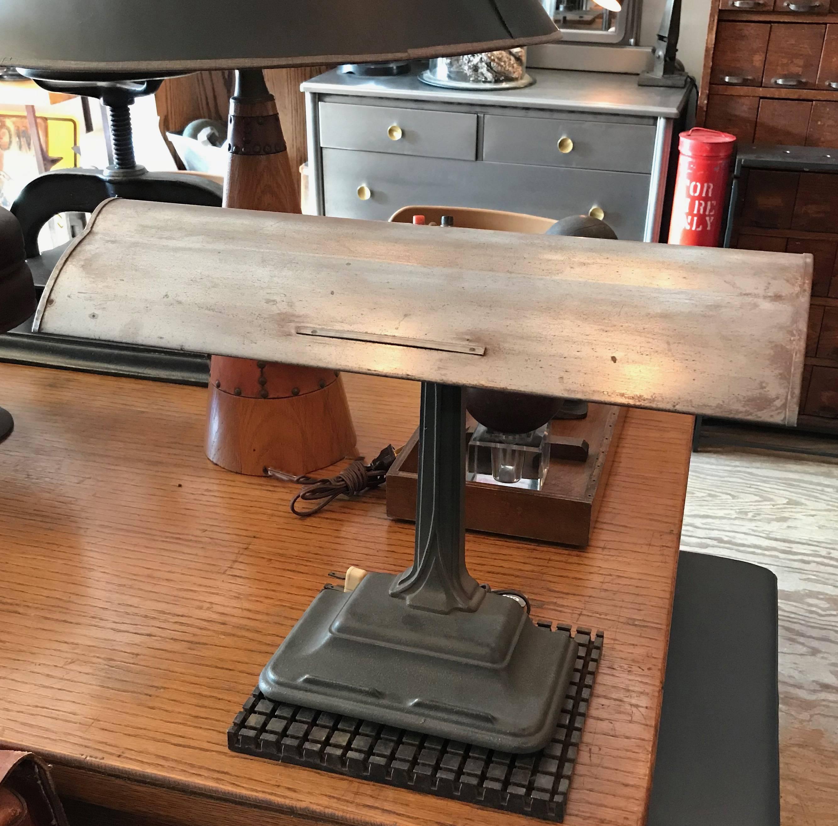 Industrial Art Deco Cast Iron And Steel Bank Desk Lamps 2