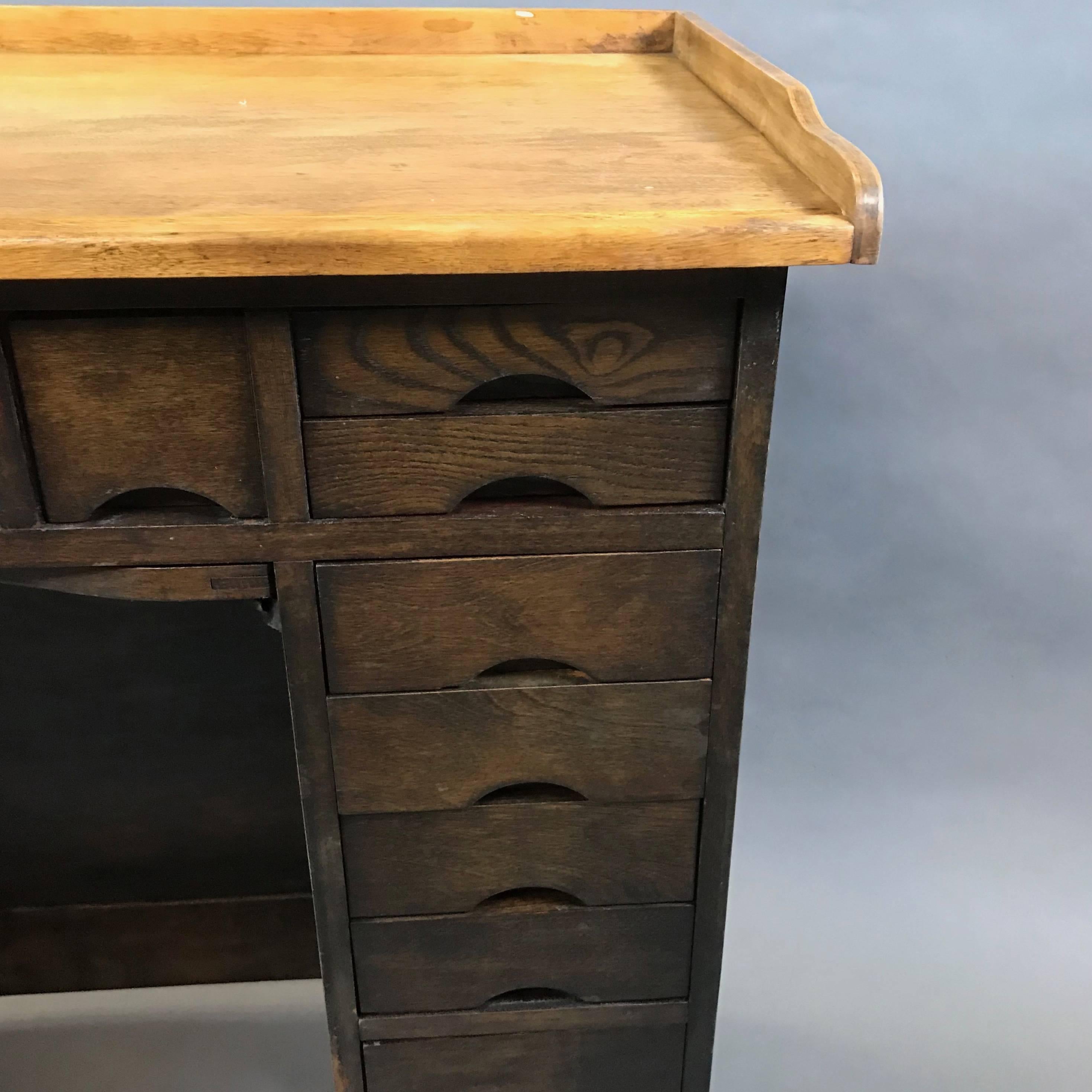 Industrial 1920s Two-Tone Maple Watchmaker's Desk 1
