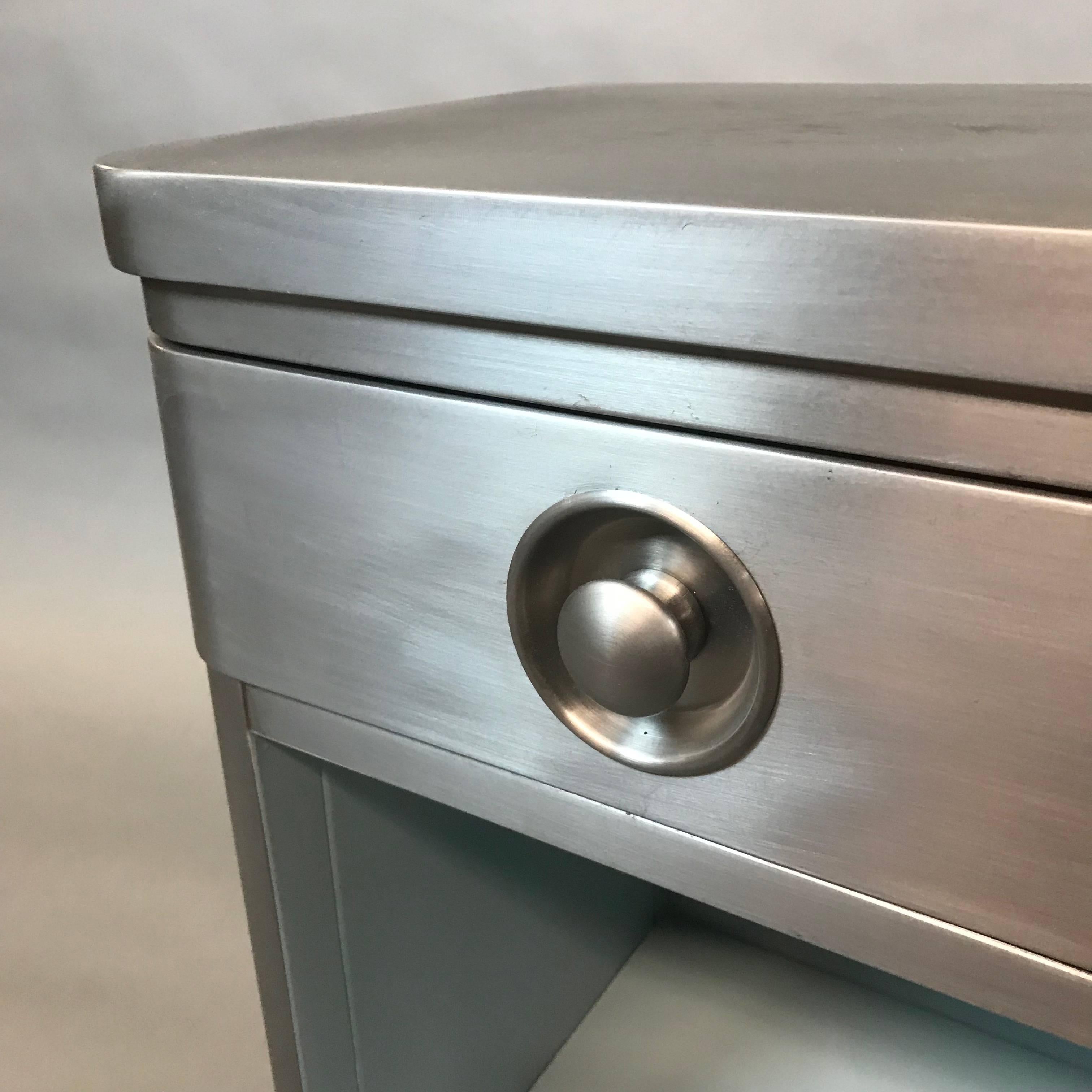 Mid-20th Century Machine Age Brushed Steel Nightstand End Tables by Norman Bel Geddes for Simmons