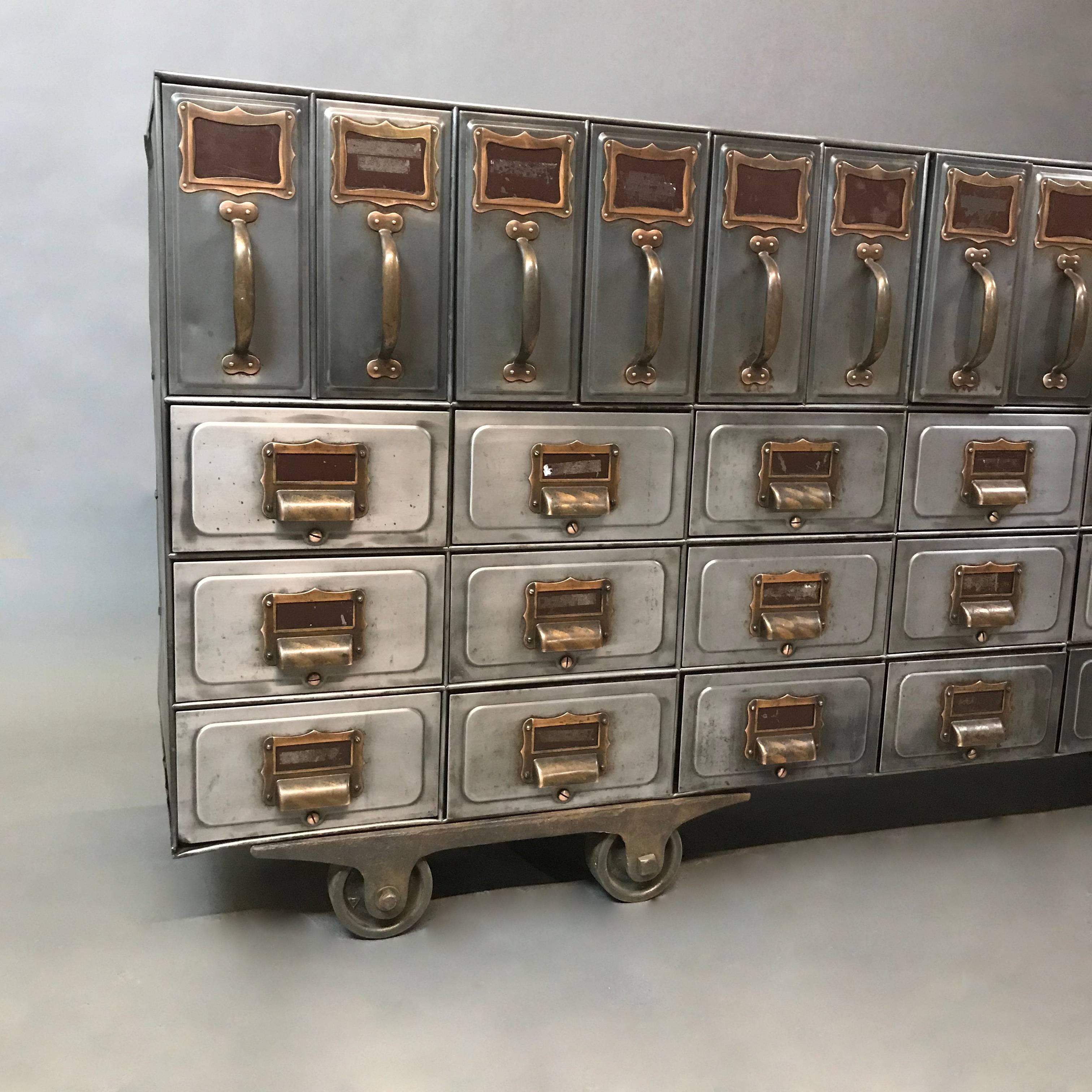 Industrial Brushed Steel File Storage Console In Good Condition In Brooklyn, NY