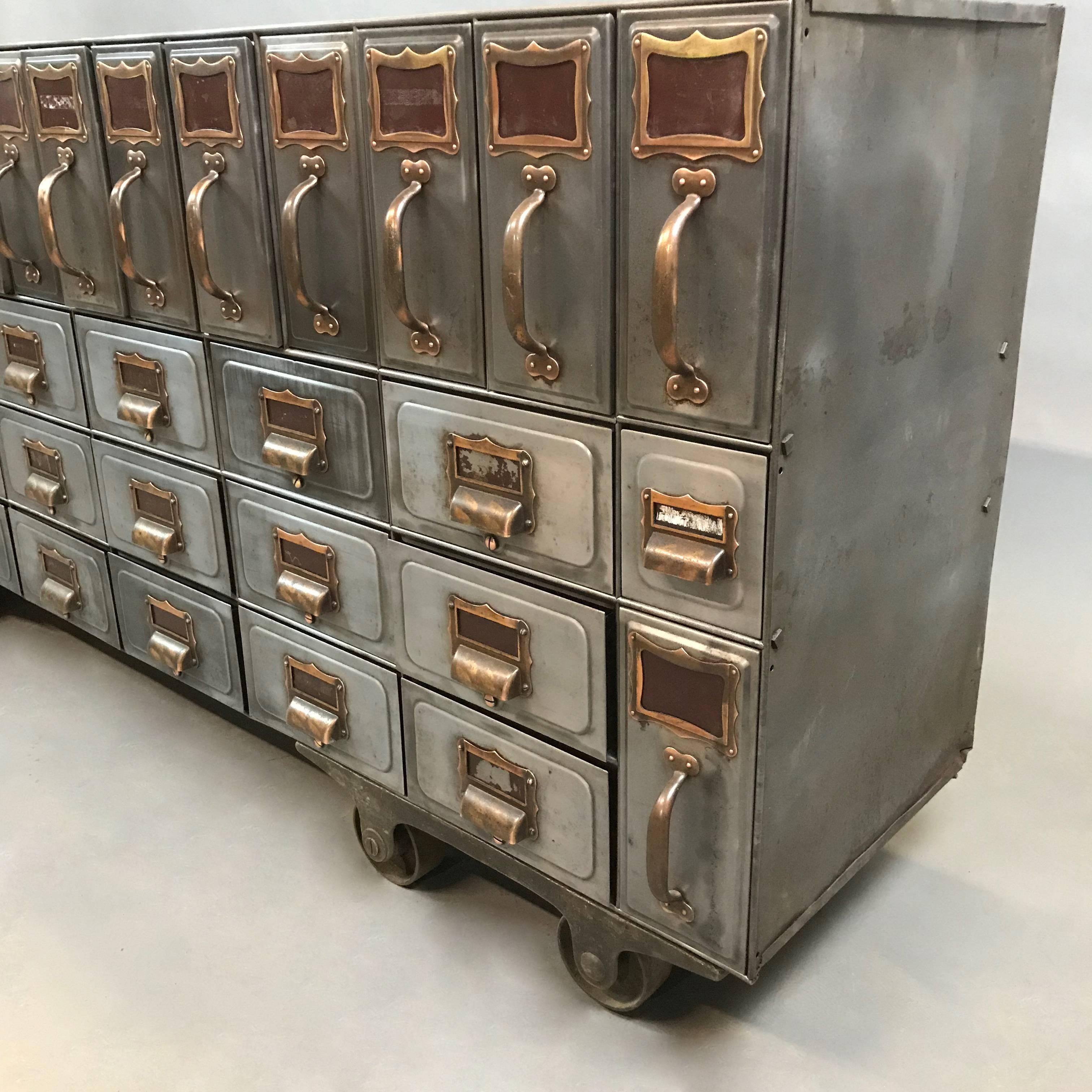 20th Century Industrial Brushed Steel File Storage Console