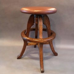 Solid Oak and Leather Workshop Drafting Stool