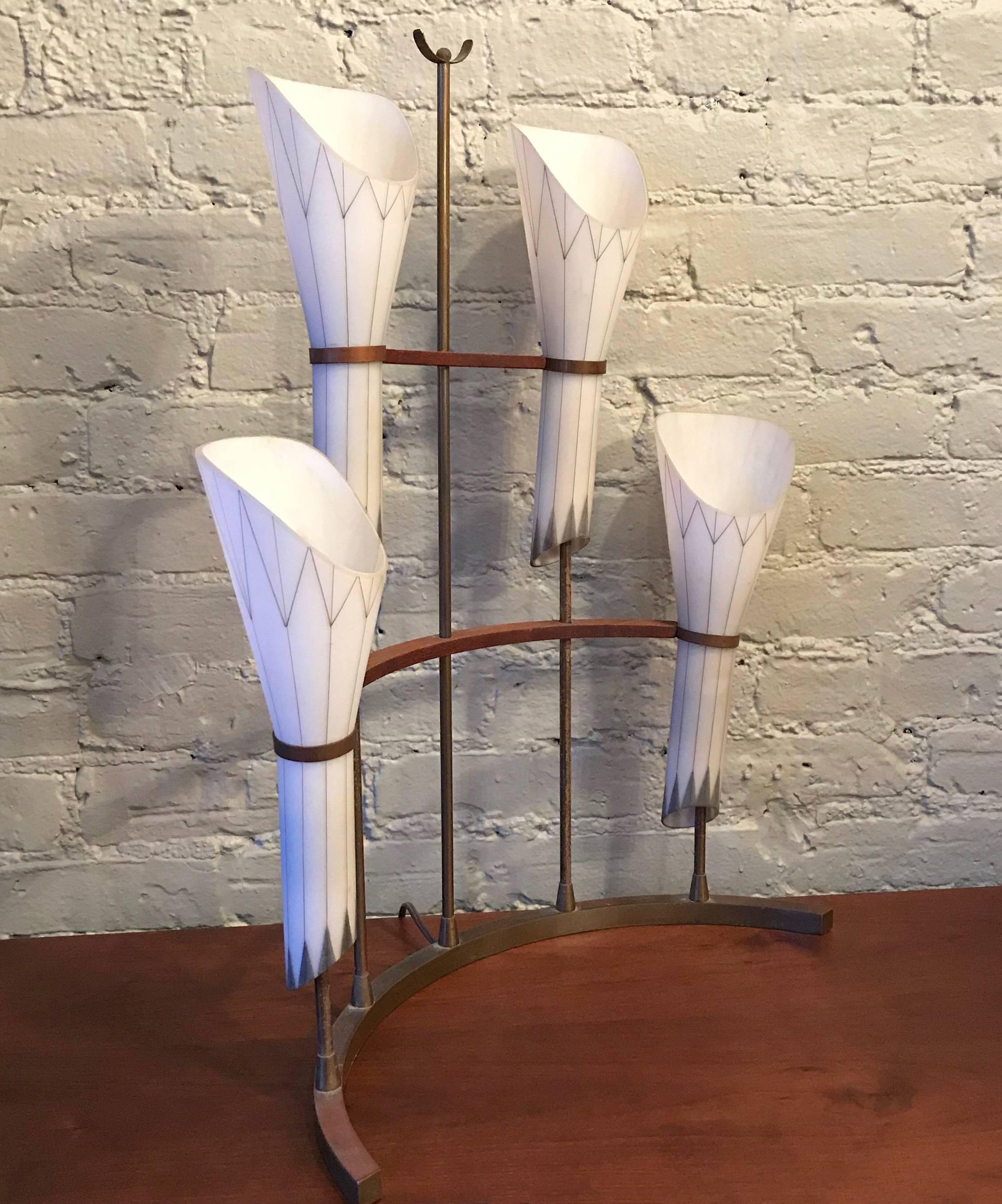 Mid-Century Modern Unusual Hand-Painted Frosted Glass Crescent Shape Table Lamp