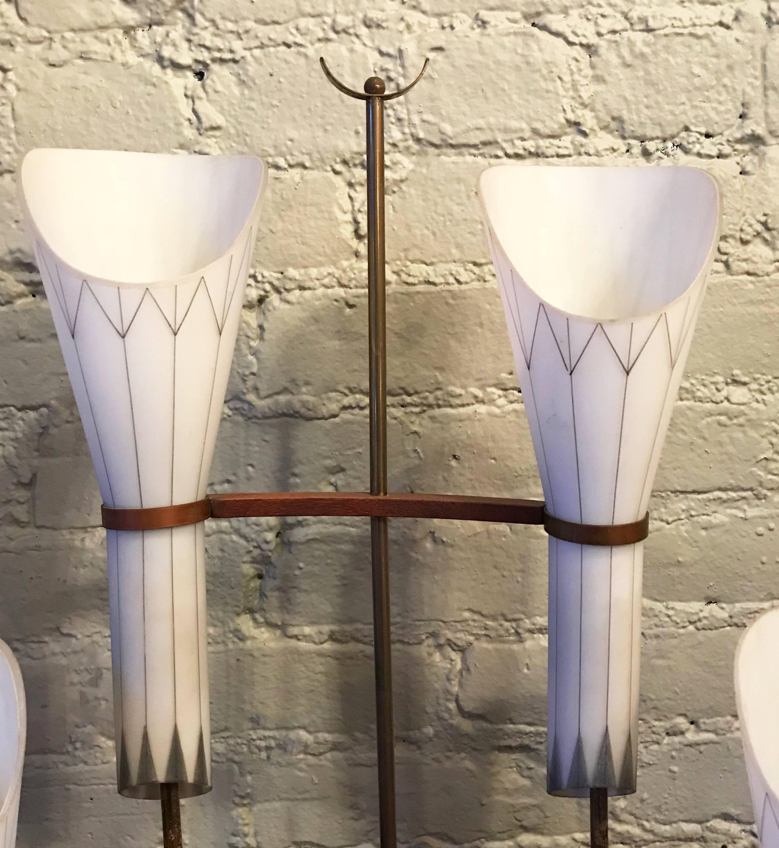 20th Century Unusual Hand-Painted Frosted Glass Crescent Shape Table Lamp