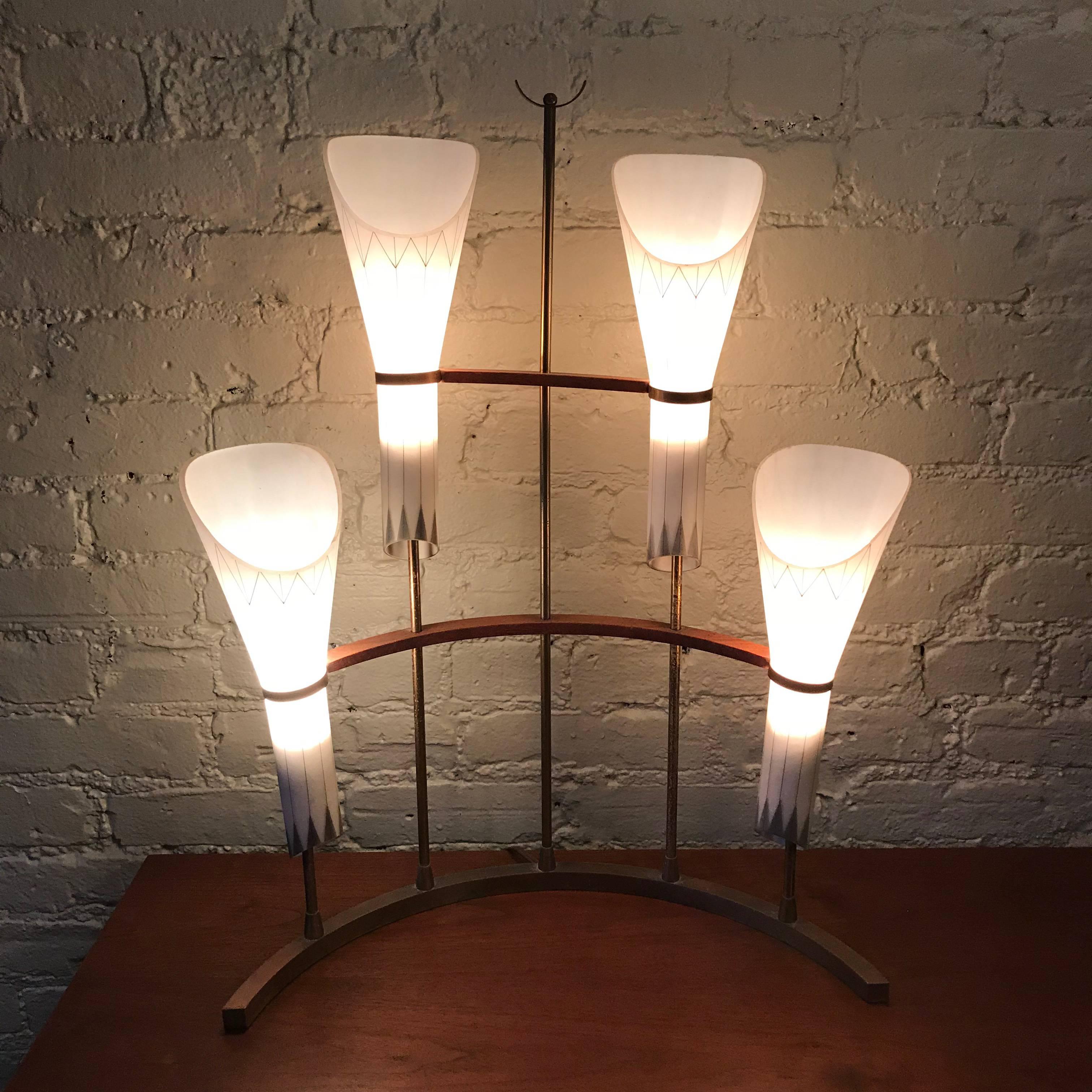 American Unusual Hand-Painted Frosted Glass Crescent Shape Table Lamp