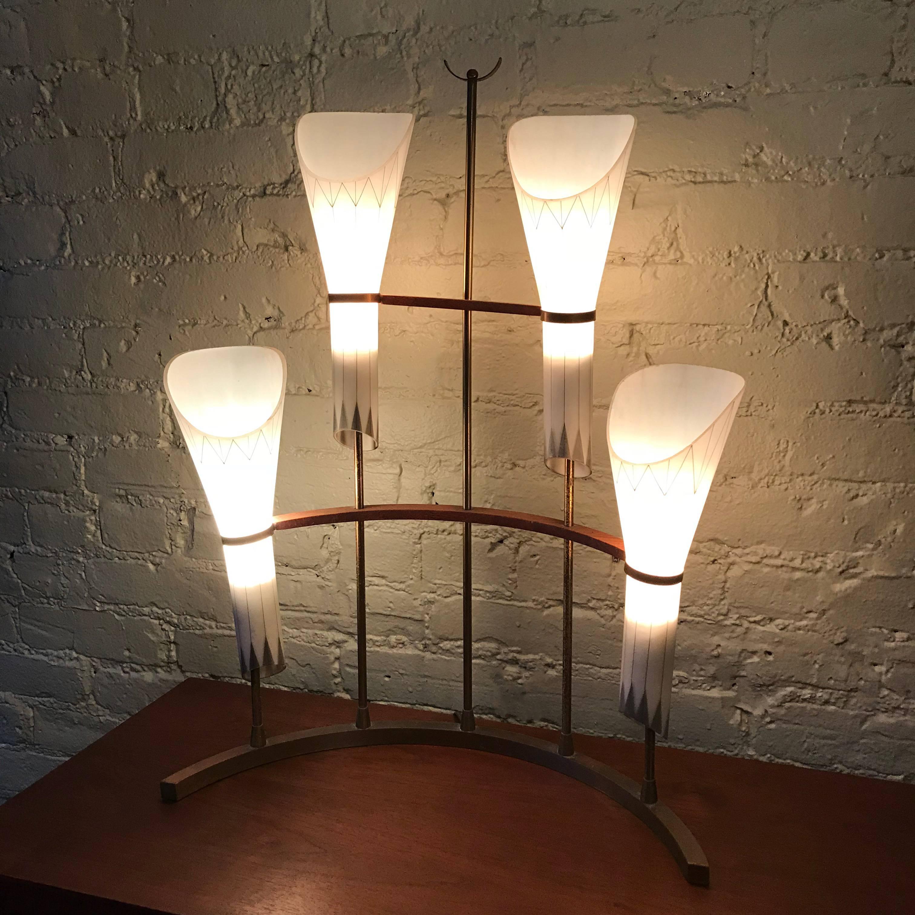 Unusual Hand-Painted Frosted Glass Crescent Shape Table Lamp In Excellent Condition In Brooklyn, NY