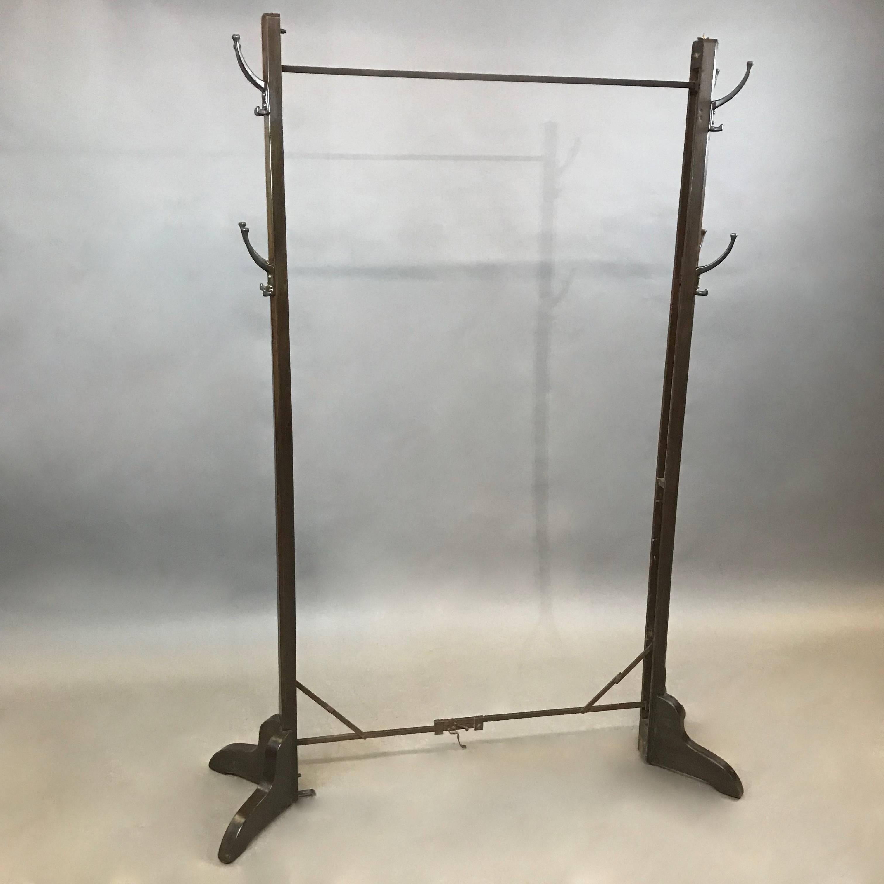 Industrial Mid Century Ebonized Poplar And Brass Expandable Coat Rack