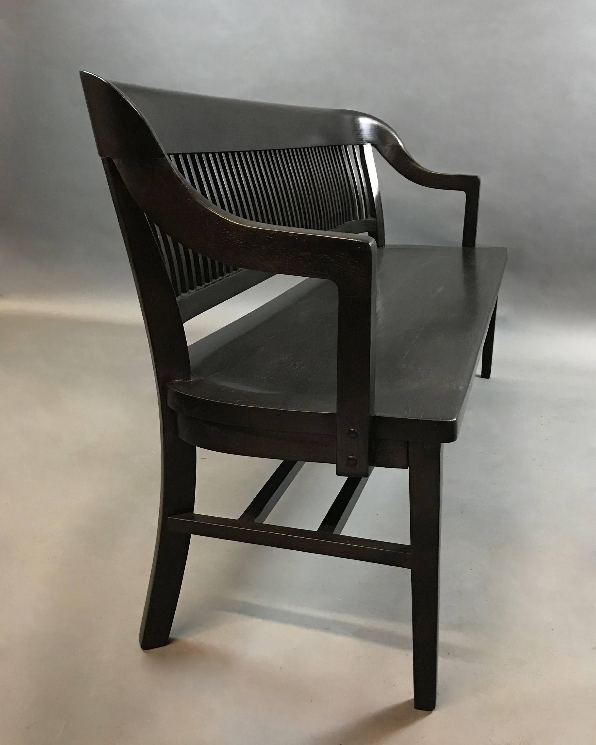 American Classical  Midcentury Ebonized Oak US Courthouse Armchair Bench