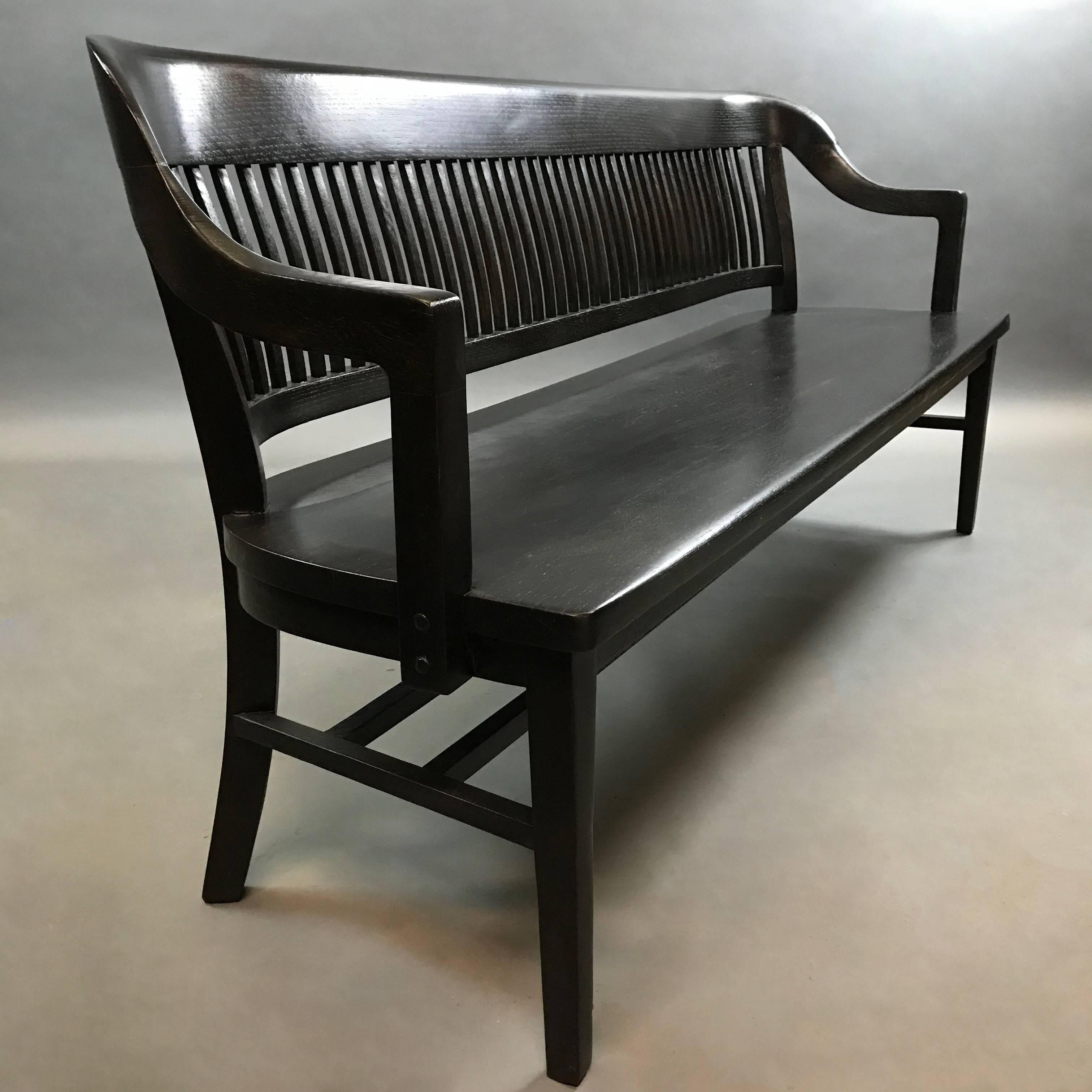  Midcentury Ebonized Oak US Courthouse Armchair Bench In Excellent Condition In Brooklyn, NY