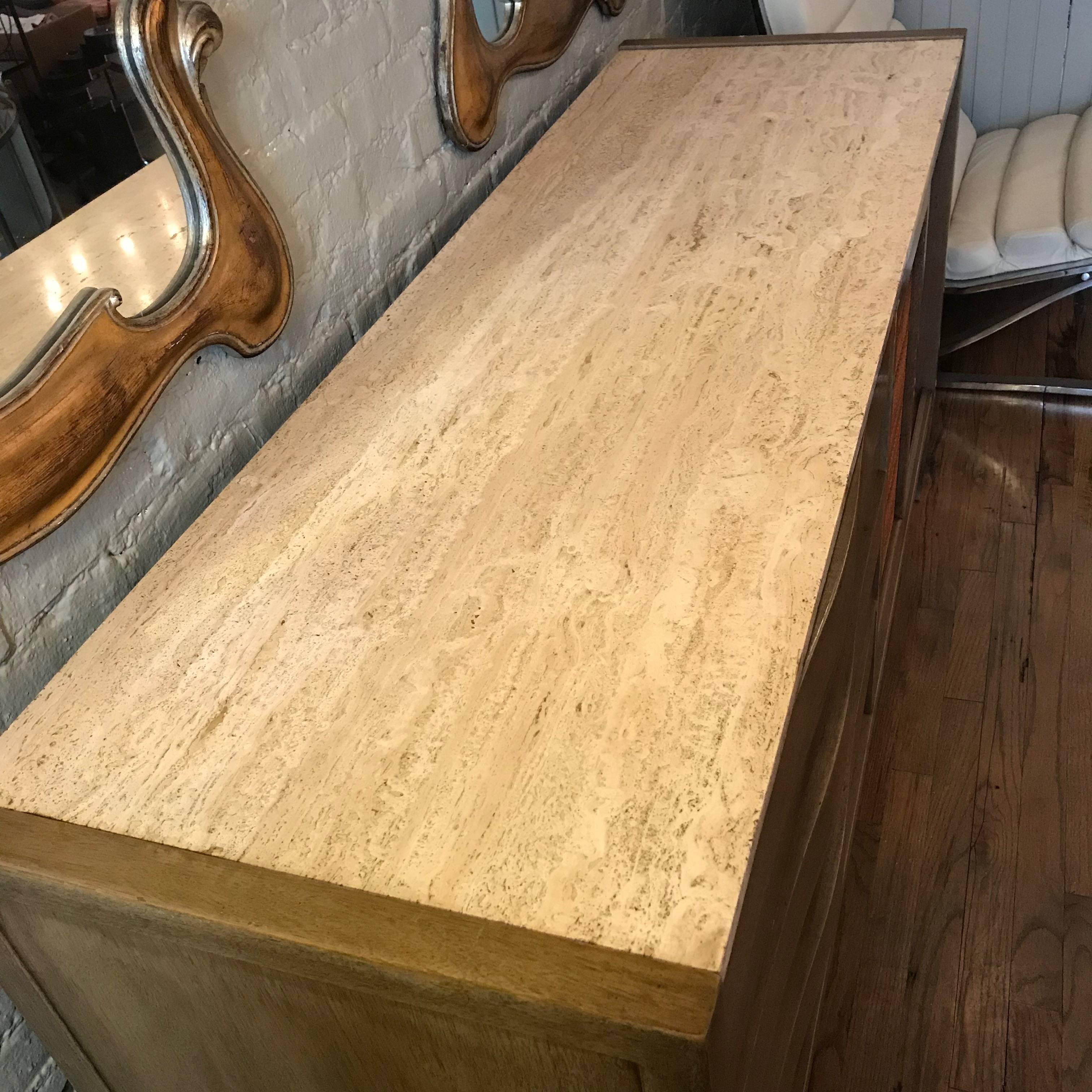 20th Century Mahogany and Travertine Credenza Sideboard by American of Martinsville